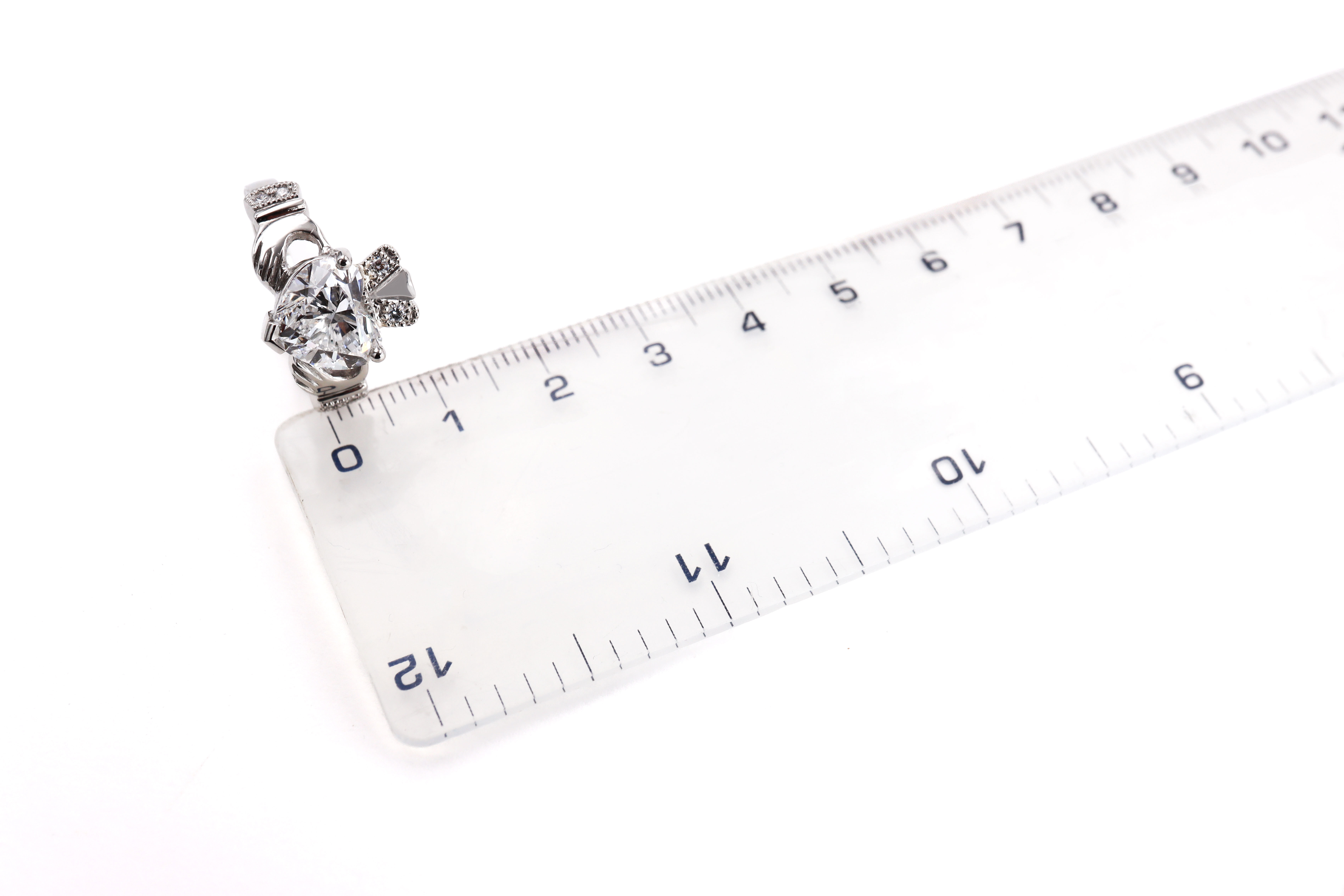 Womens Polished Claddagh 2.0mm Ring in Real 14K White Gold. Picture For Scale.