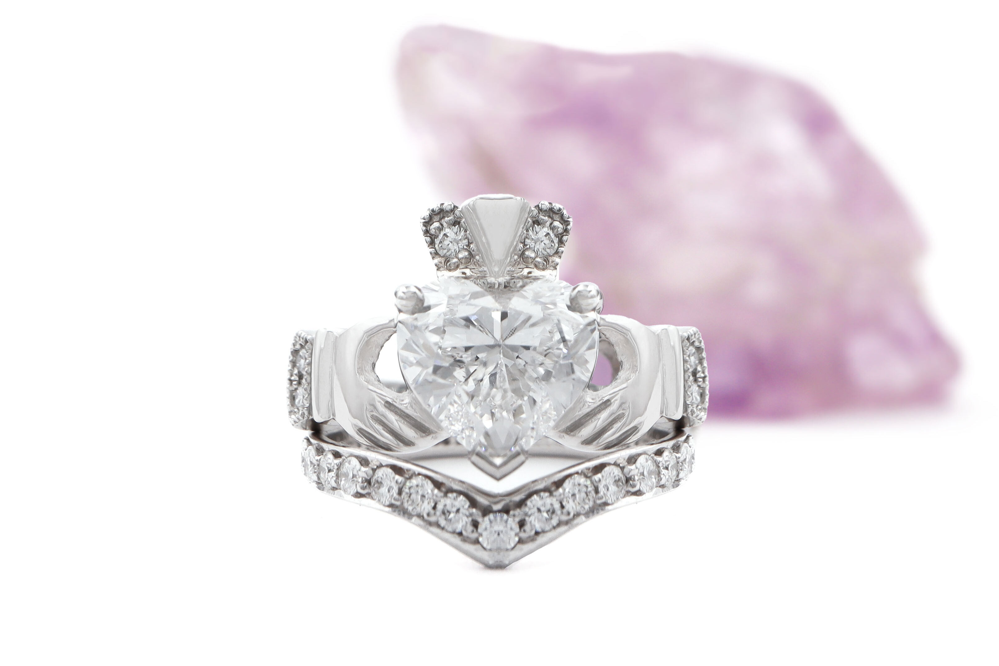 Romantic White Gold Claddagh Ring For Women With a Polished Finish