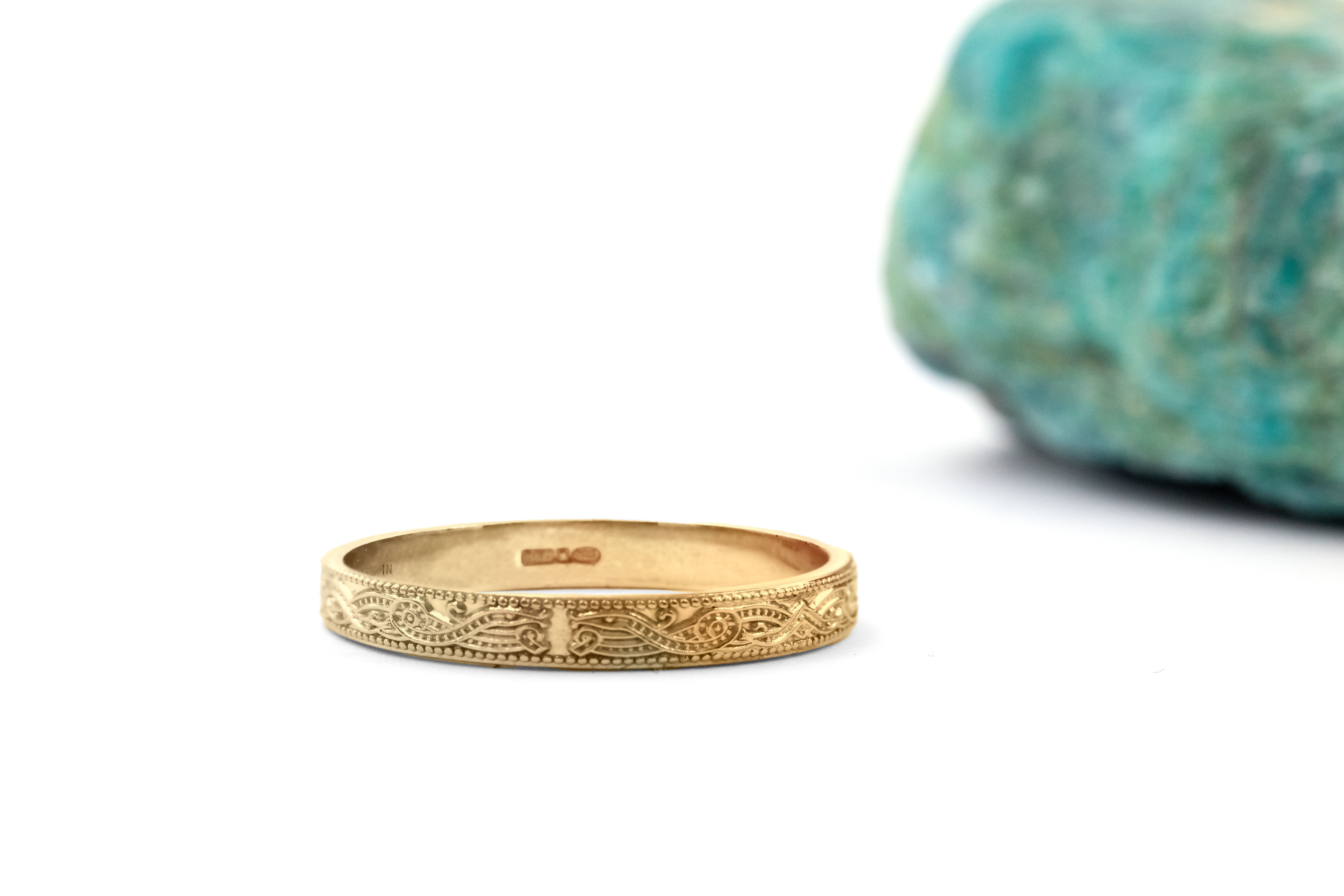 Genuine 14K Yellow Gold Celtic Warrior & Celtic Knot Ring For Women With a Florentine Finish. Picture Of The Back.