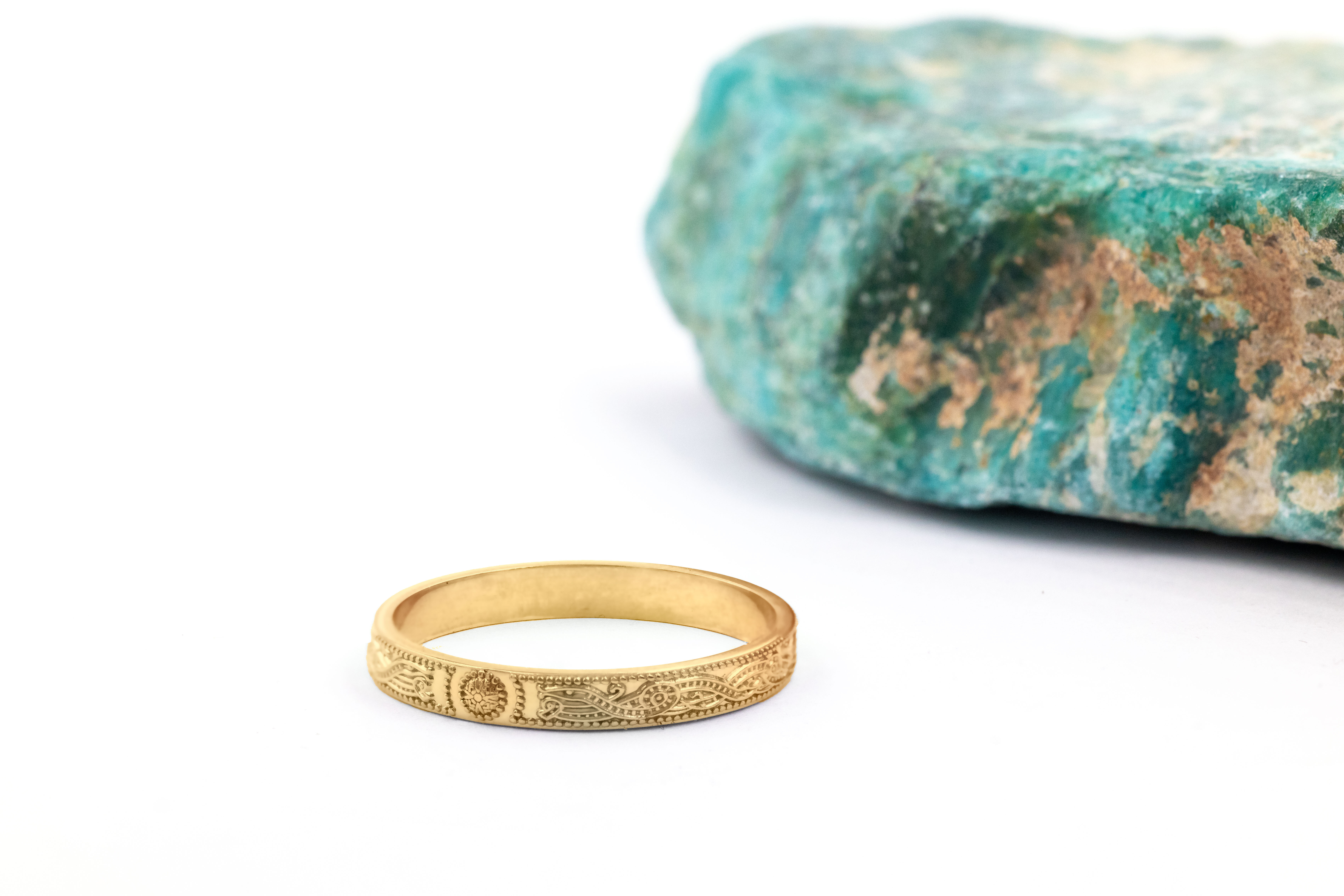 Womens Celtic Warrior & Celtic Knot 3.0mm Ring in 14K Yellow Gold With a Florentine Finish