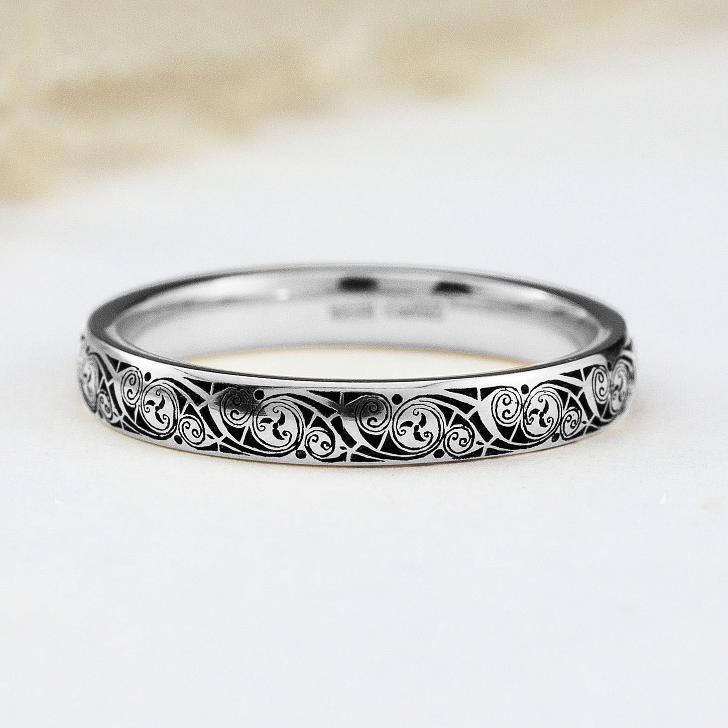 3mm white gold book of kells ring 28118