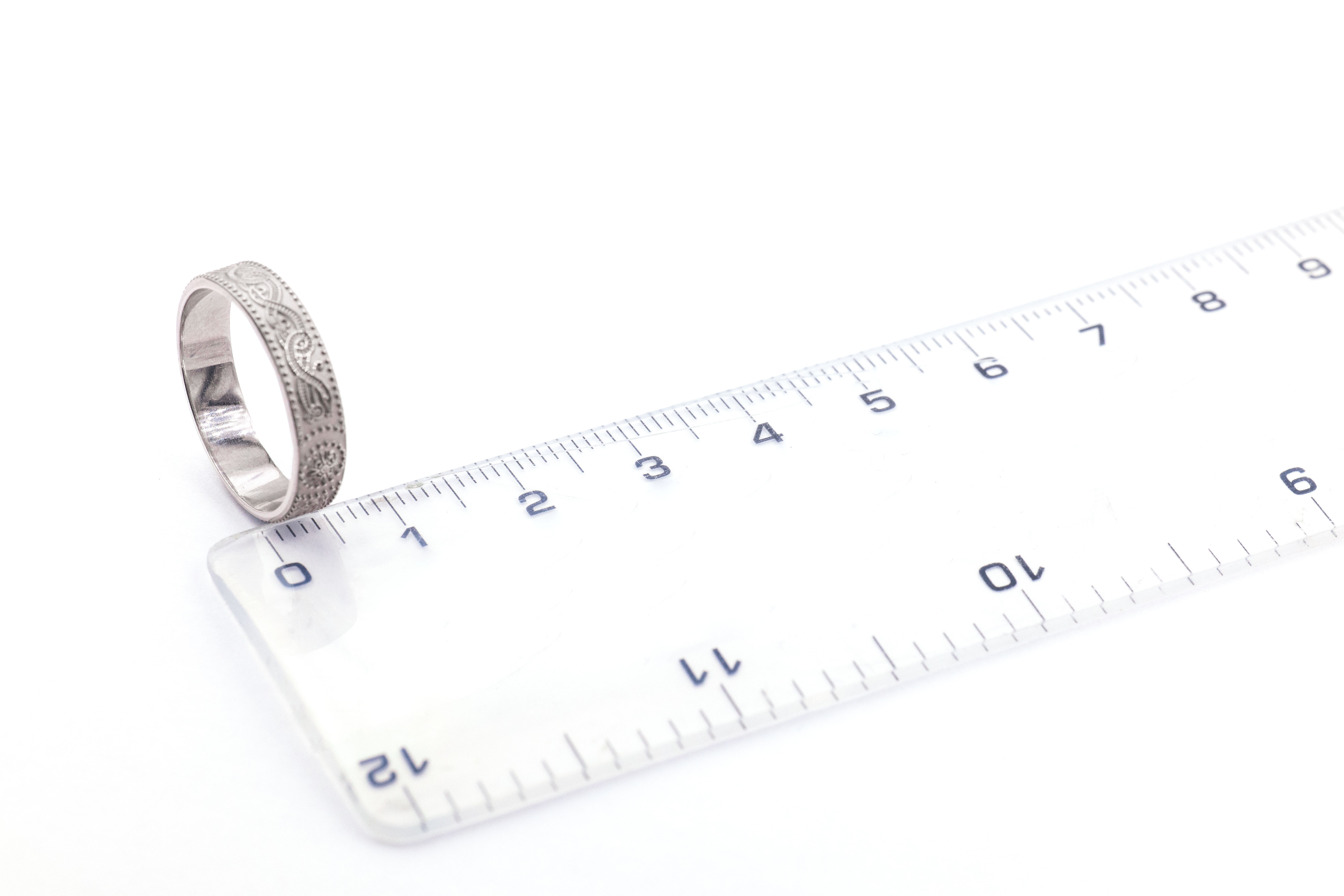 Womens Florentine Celtic Warrior & Celtic Knot 6.0mm Ring in Real 14K White Gold. Picture For Scale.