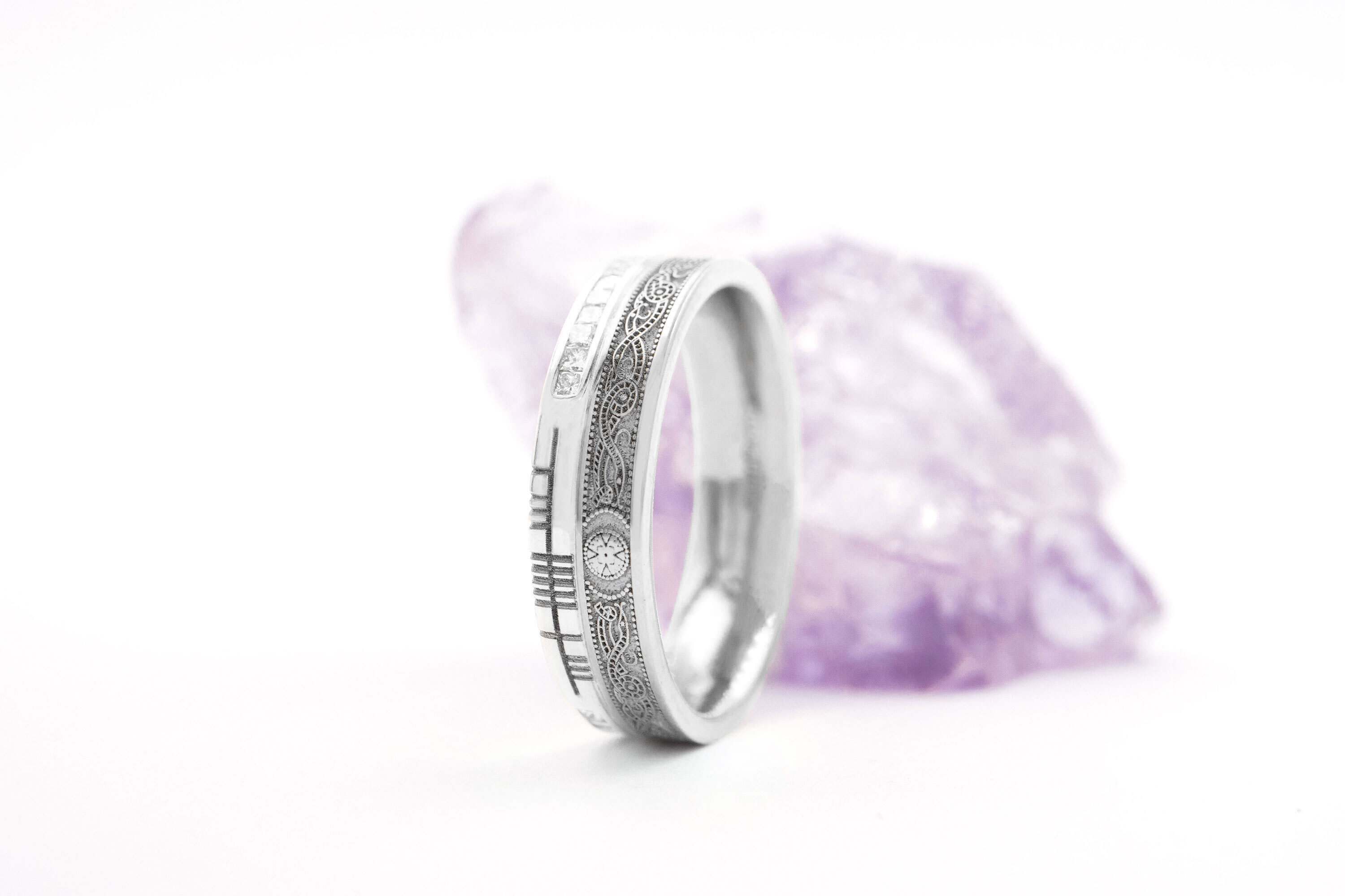 Womens Celtic Warrior & Ogham 7.3mm Ring in Real Platinum 600