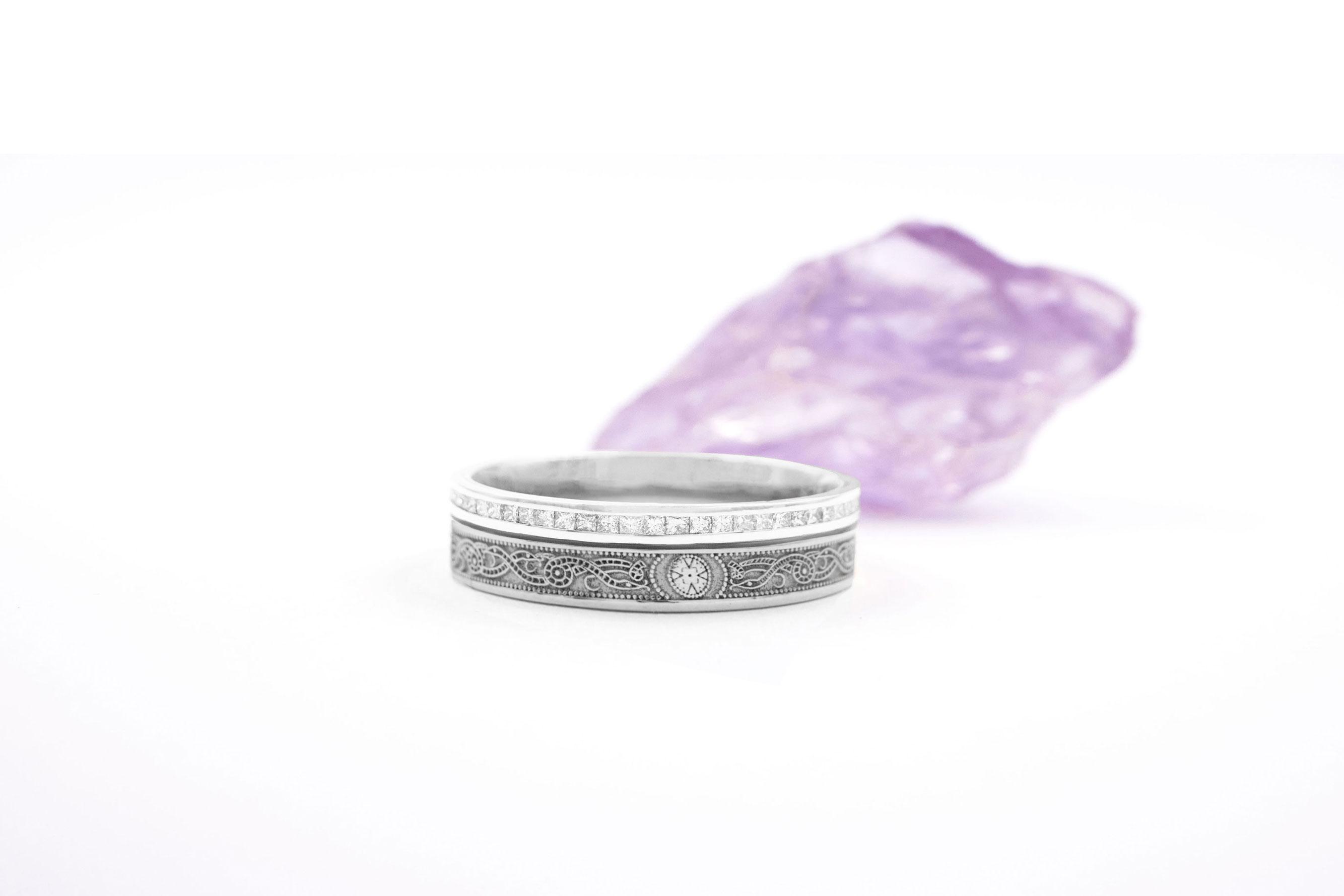 Real White Gold Celtic Warrior Wedding Ring For Women. Picture Of The Back.