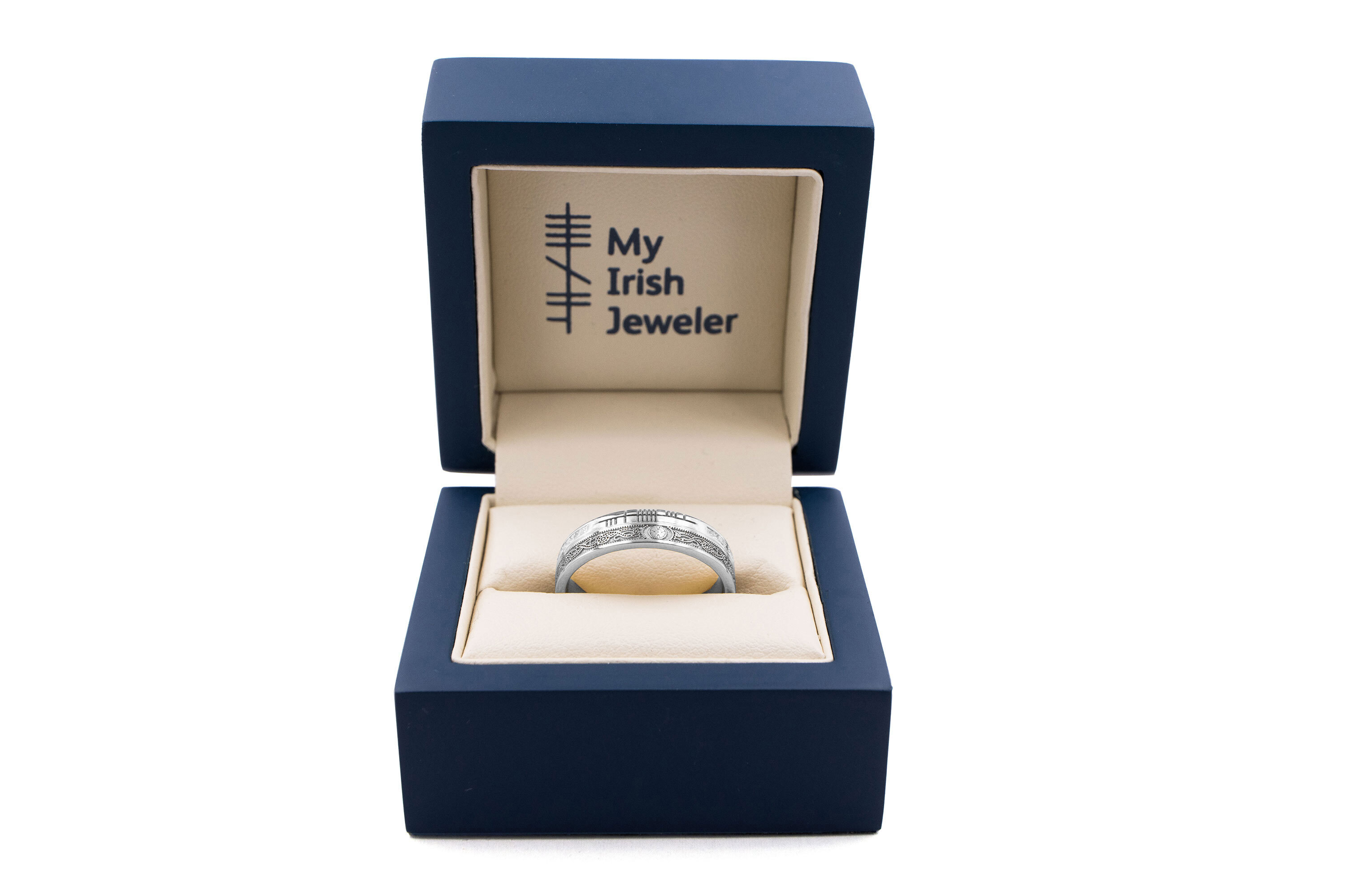 Womens Celtic Warrior Wedding Ring in Real White Gold. In Luxury Packaging.