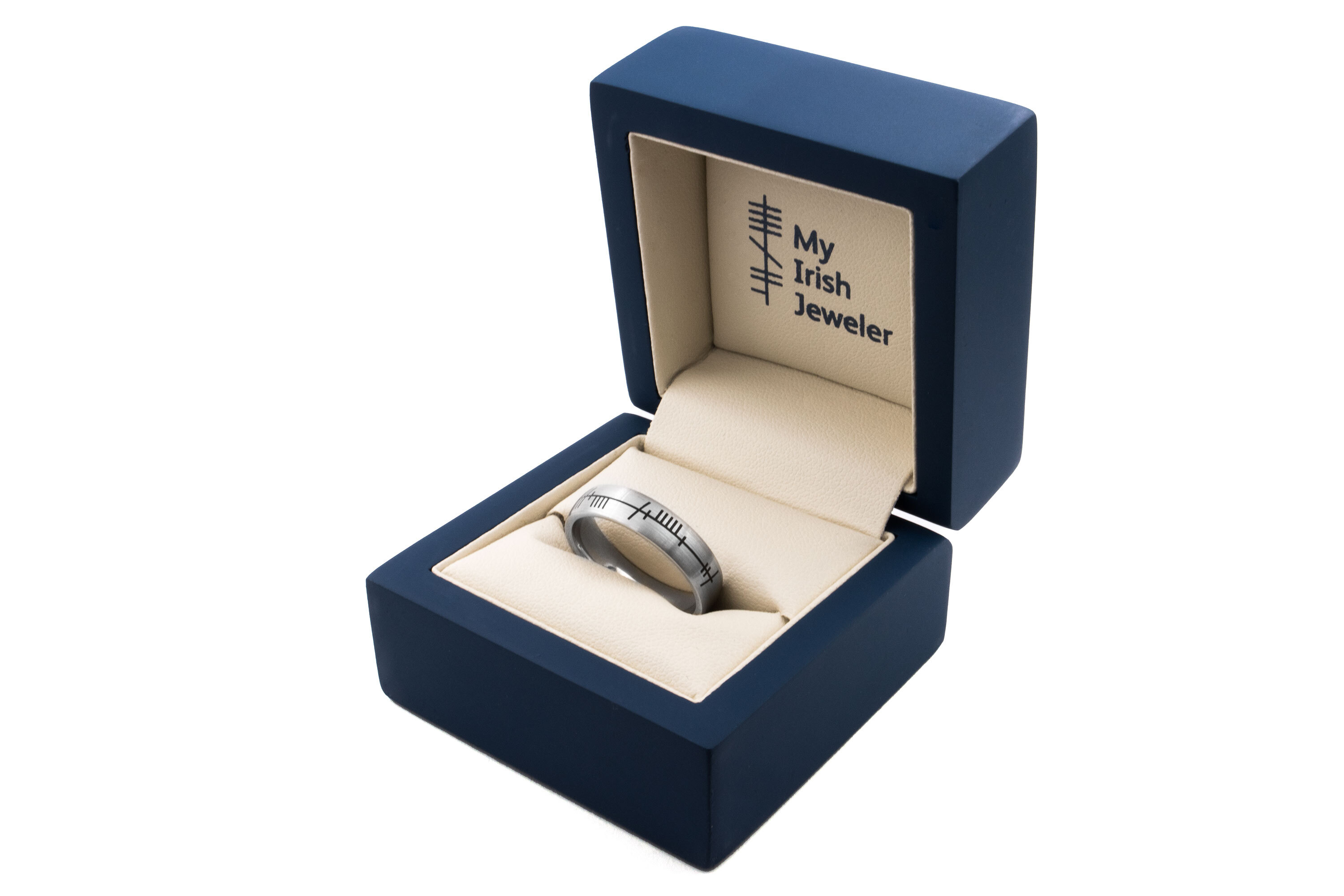 Striking White Gold Ogham Ring For Women