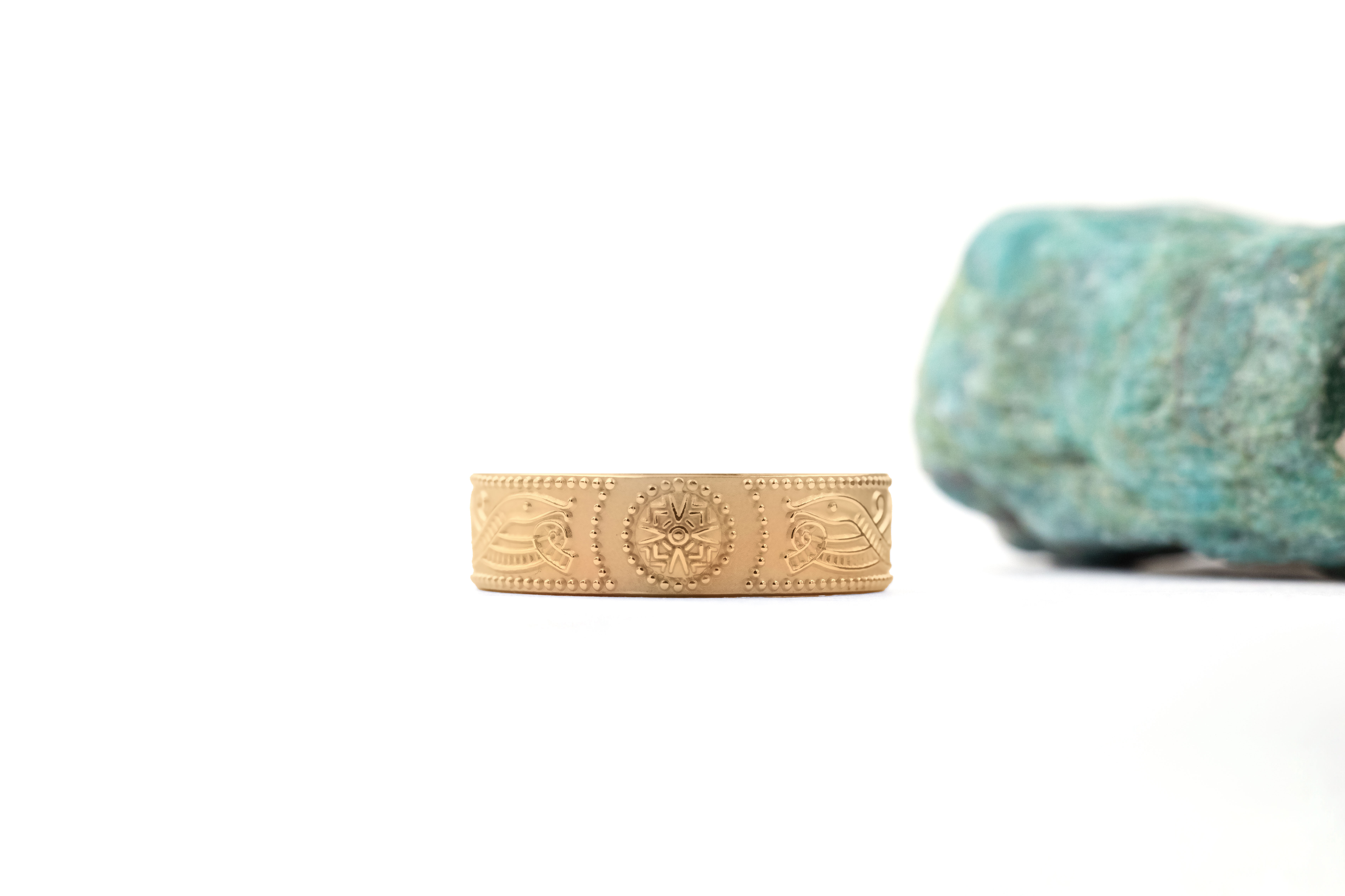 Attractive Yellow Gold Celtic Warrior & Celtic Knot Wedding Ring With a Florentine Finish For Men