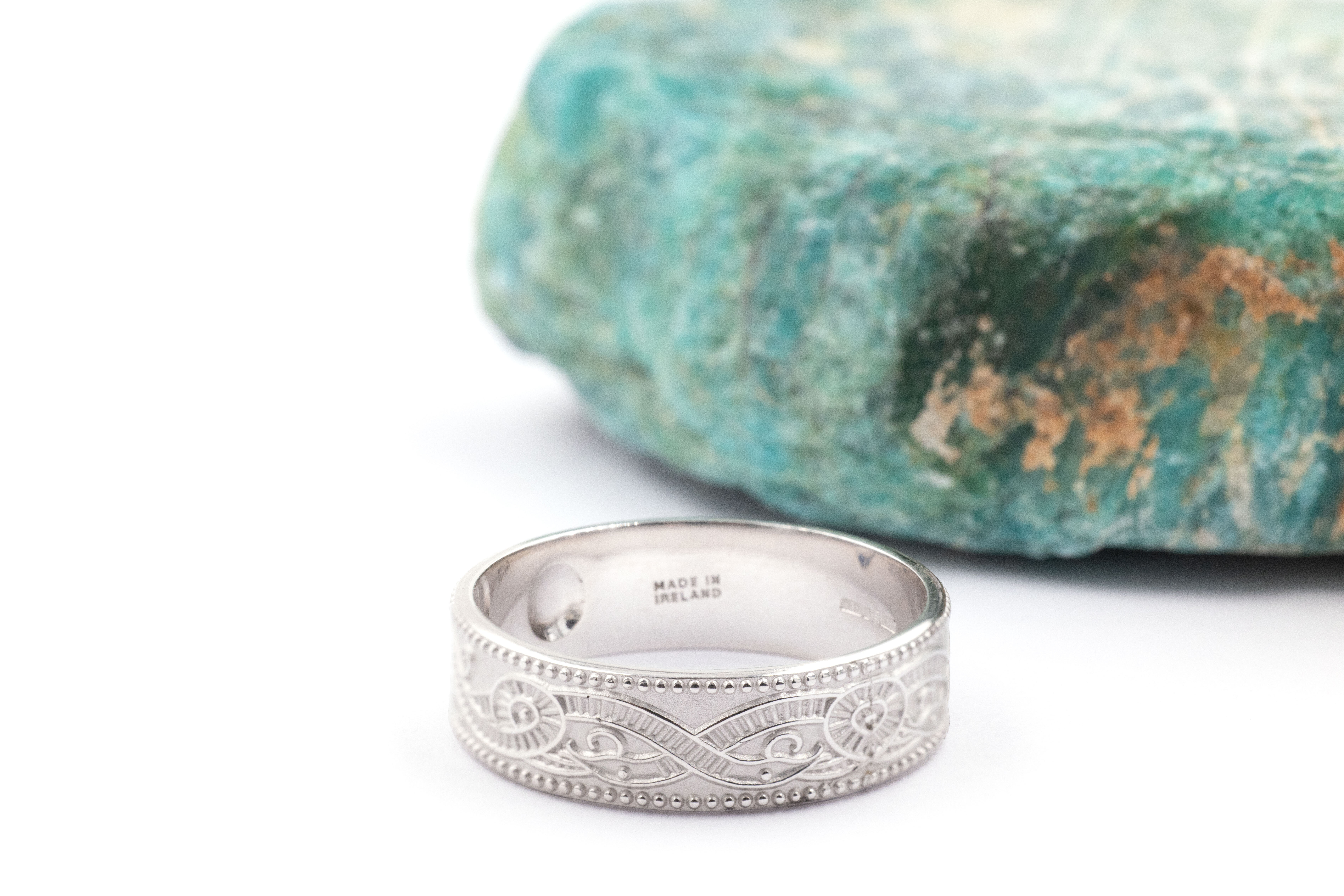 Genuine 10K White Gold Celtic Warrior 4.5mm Ring For Men With a Florentine Finish. Picture Of The Back.