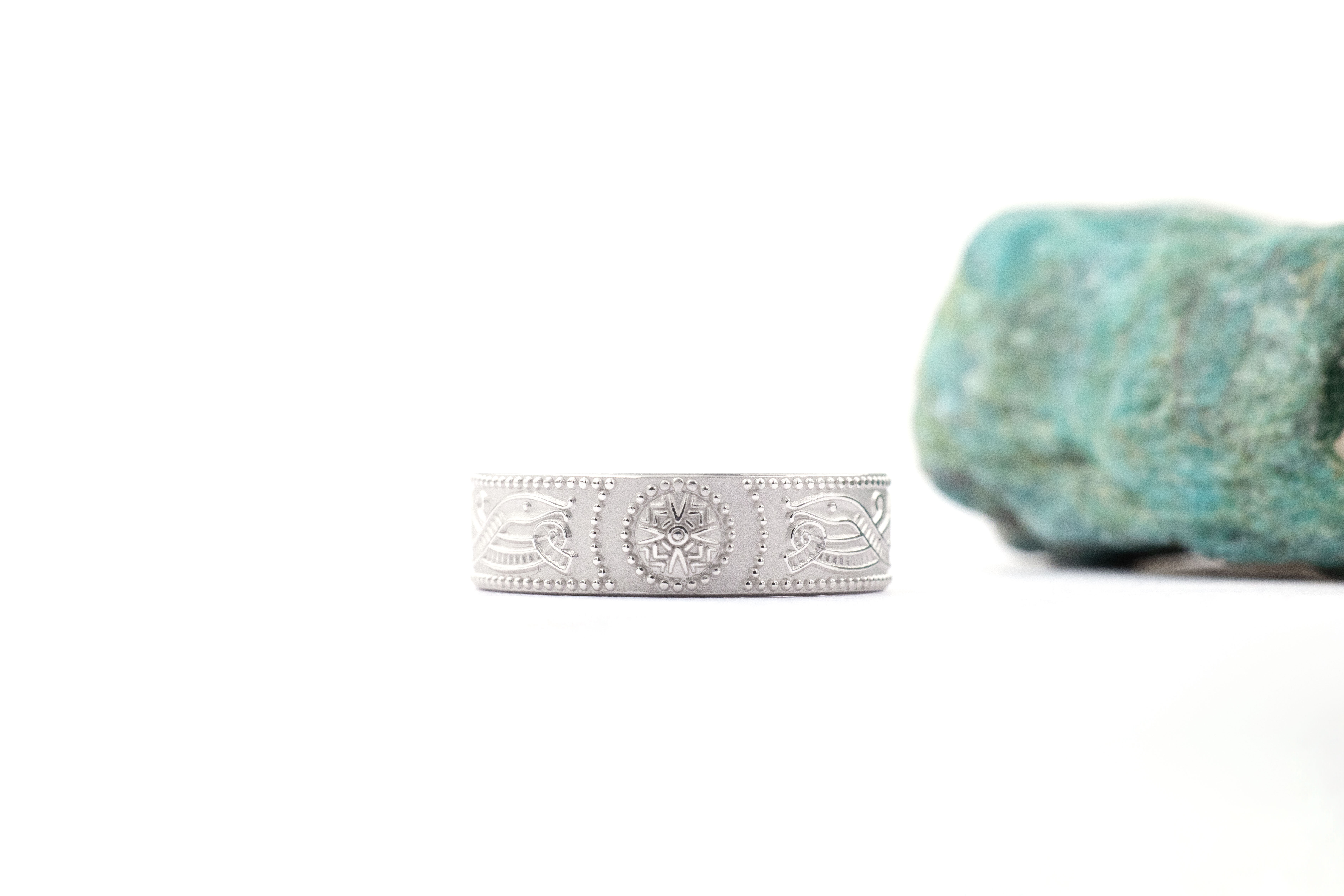 Authentic White Gold Celtic Warrior & Celtic Knot 9.0mm Ring With a Florentine Finish For Men