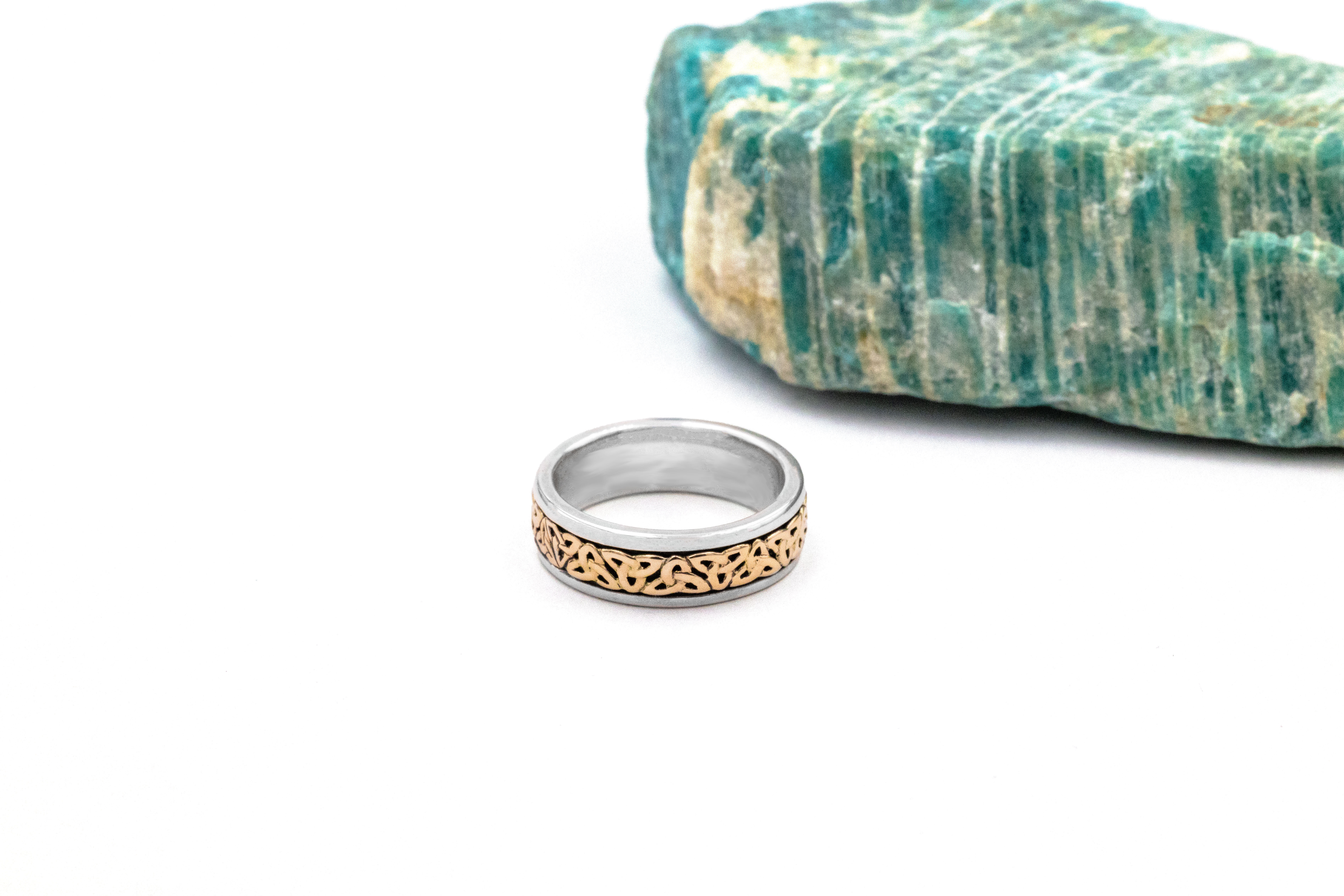 Authentic Sterling Silver & 10K Yellow Gold Celtic Knot 6.0mm Ring For Women With a Oxidised Finish