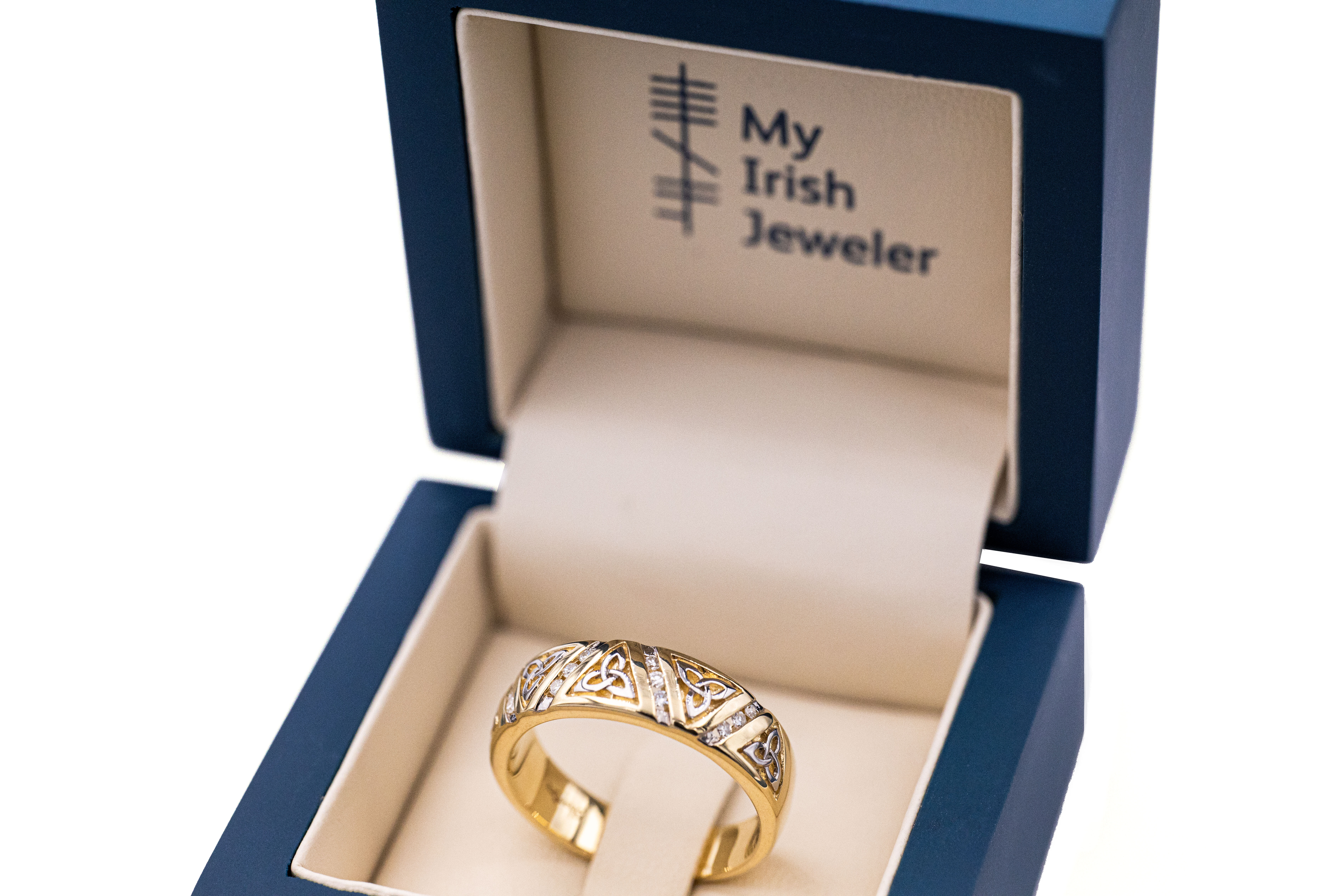Attractive 14K Yellow Gold Trinity Knot Ring For Men. In Luxury Packaging.