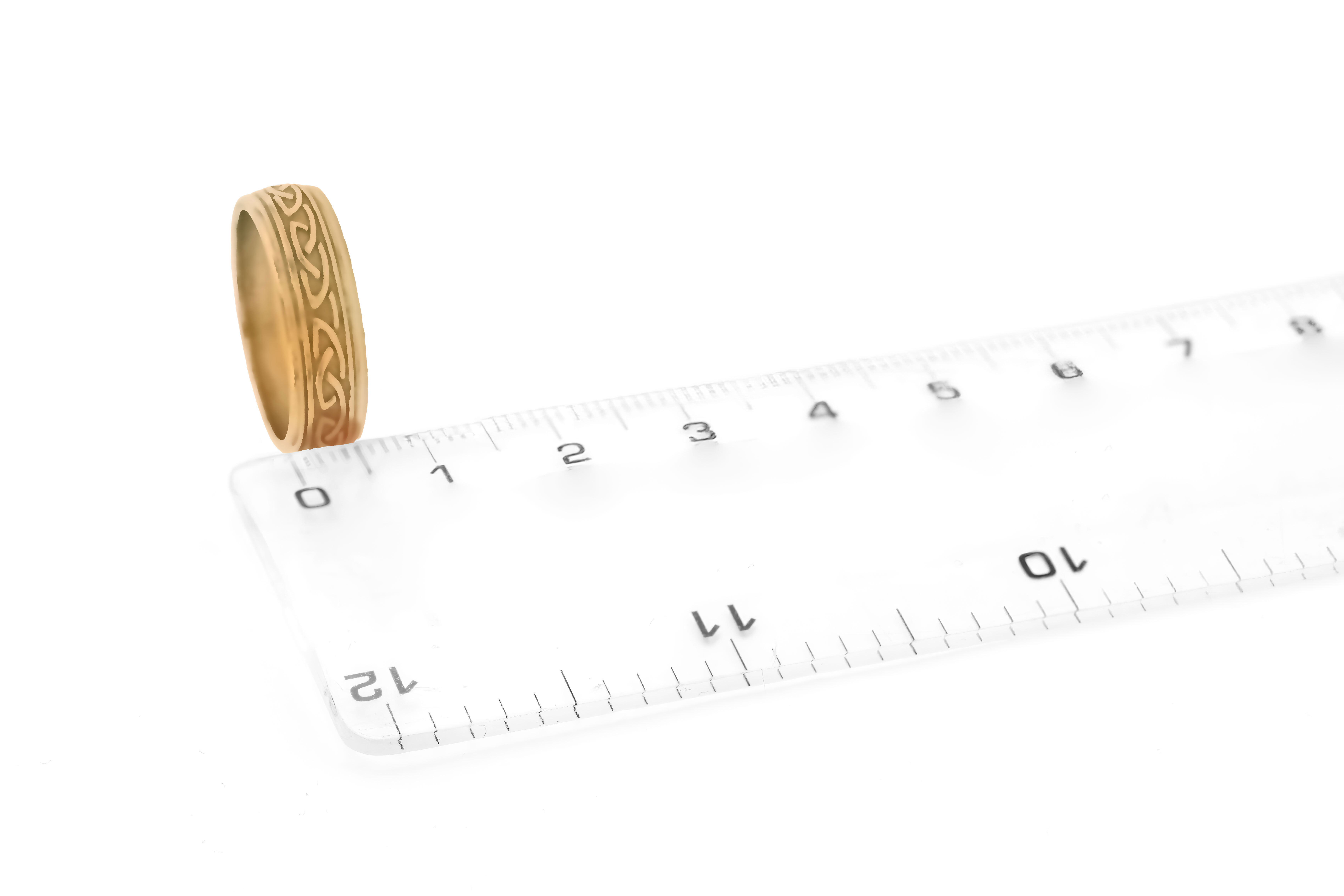 Irish Yellow Gold Celtic Knot 6.0mm Ring For Women. Picture For Scale.