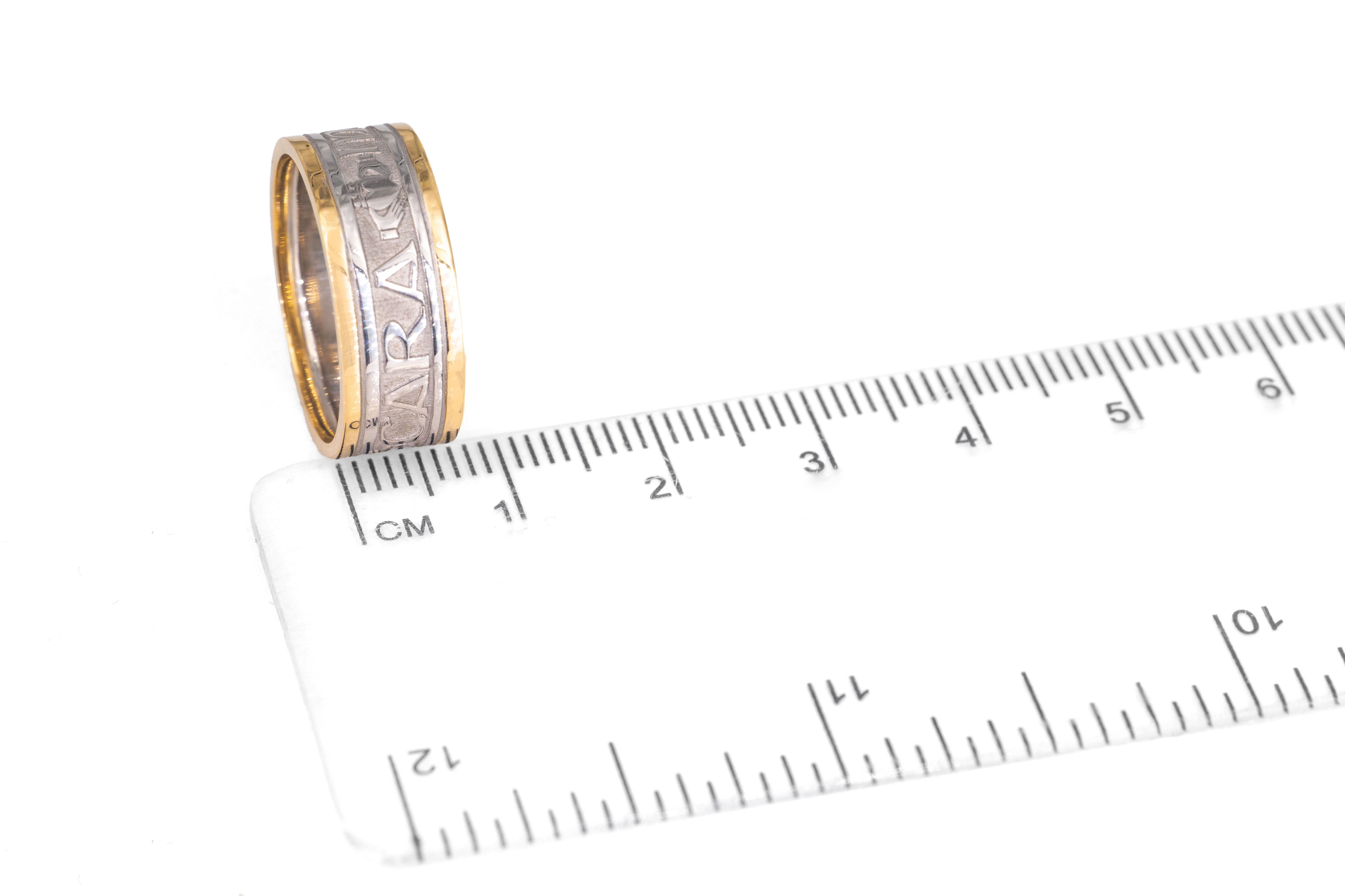 Irish Sterling Silver & 10K Yellow Gold Mo Anam Cara & Gaelic 7.5mm Ring For Women. Picture For Scale.
