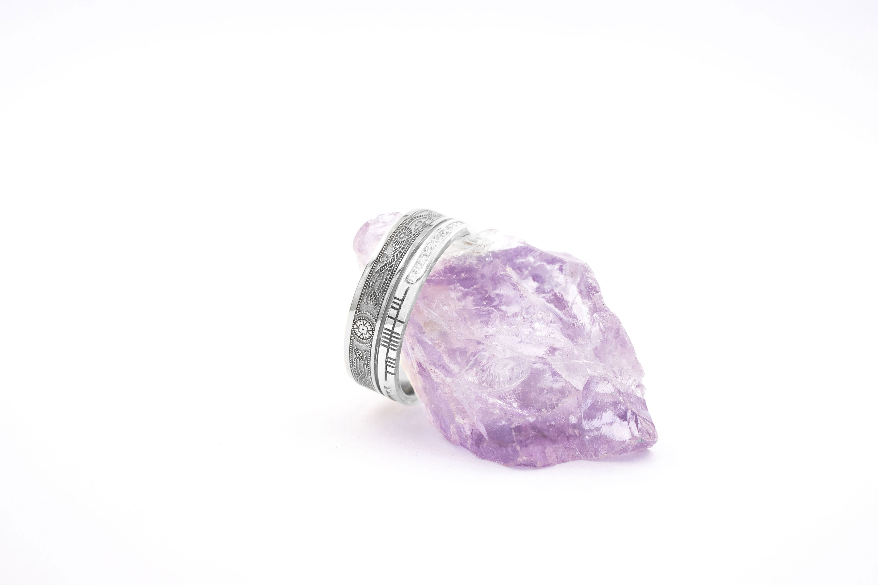 Mens Celtic Warrior & Ogham 5.2mm Ring in White Gold