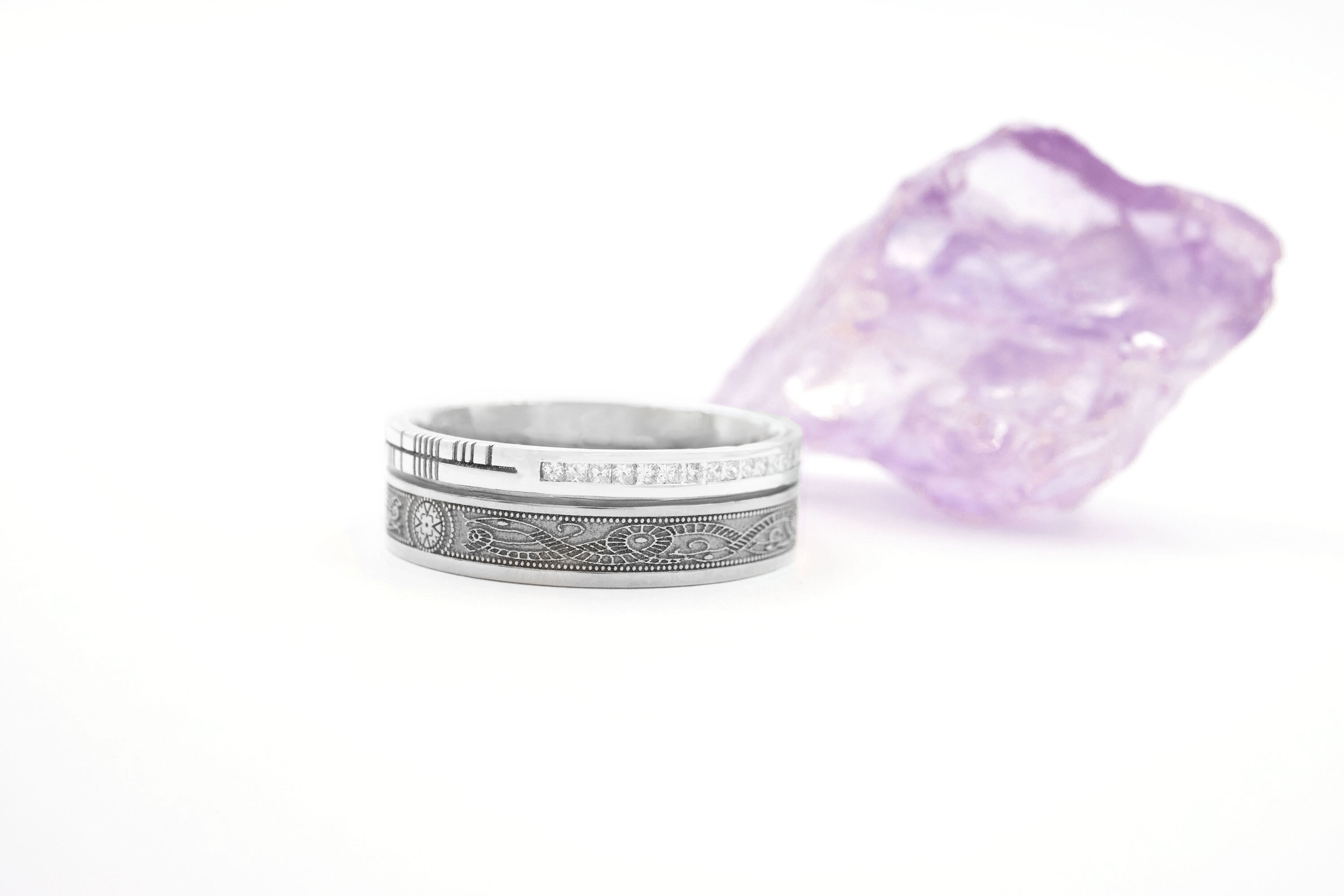 Gorgeous 14K White Gold Celtic Warrior & Ogham 7.3mm Ring For Men