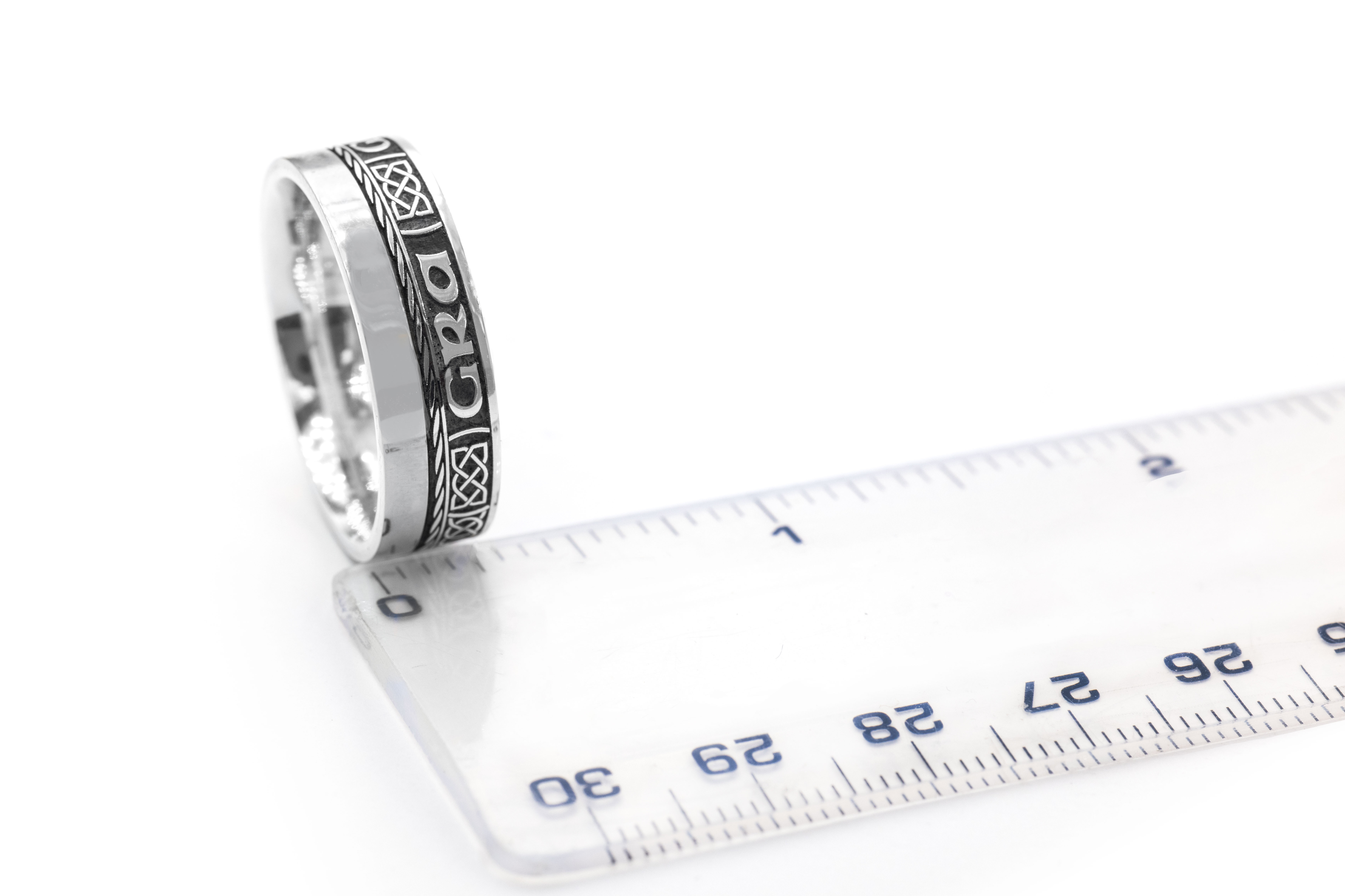 Irish Sterling Silver Gaelic 7.3mm Ring With a Oxidised Finish