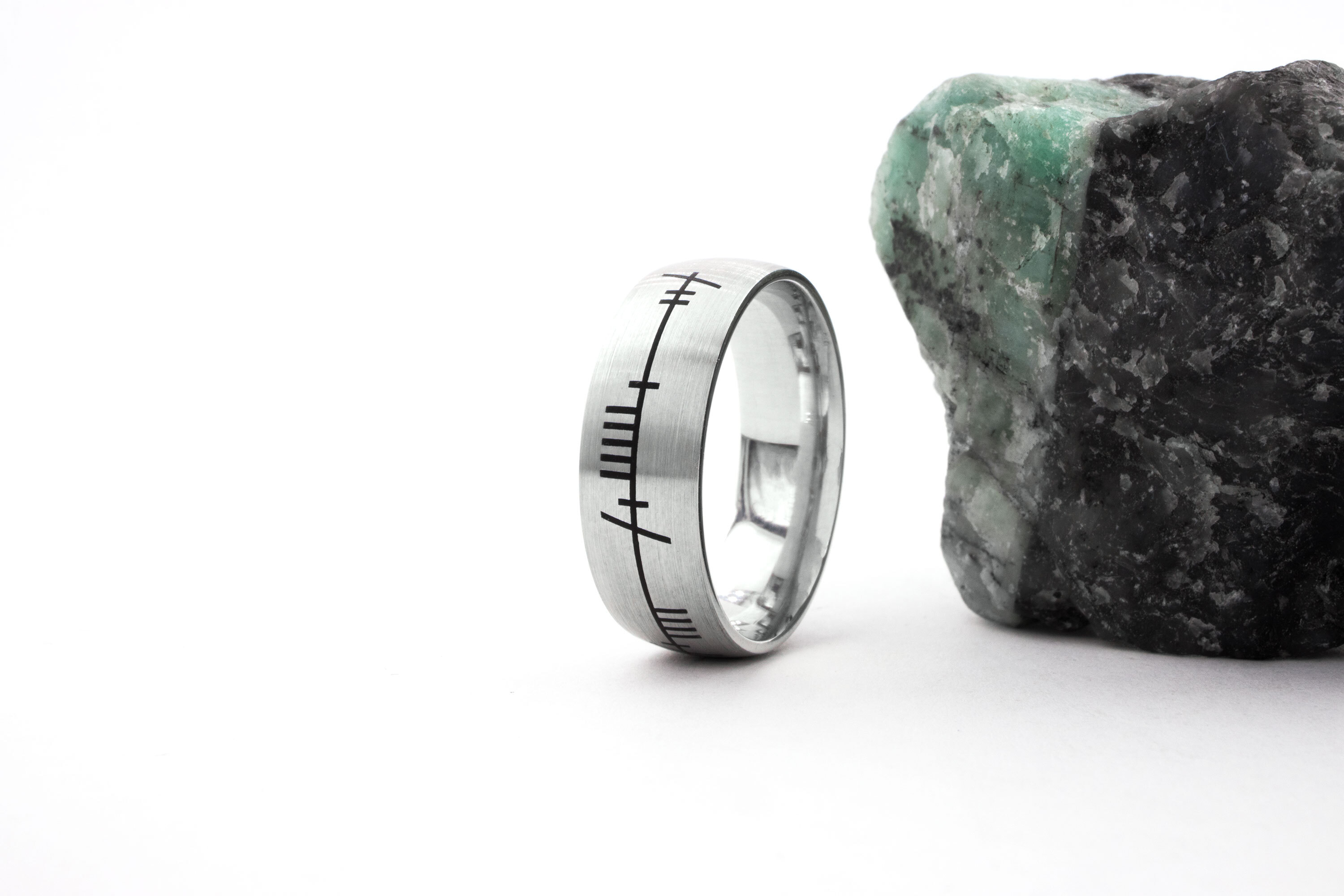 Mens Ogham 5.0mm Ring in 9K White Gold