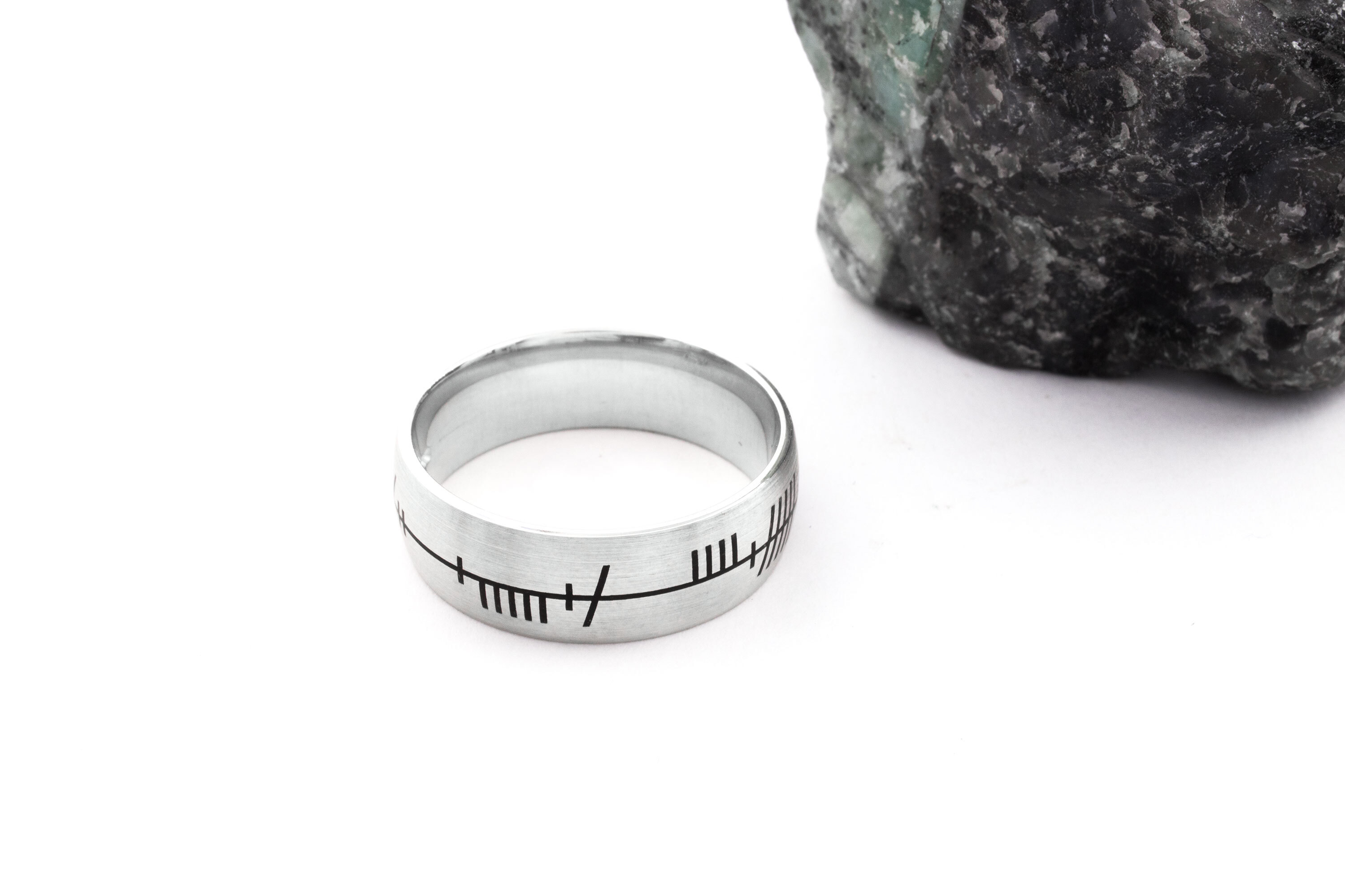 Real 9K White Gold Ogham Personalisable 5.0mm Ring For Men