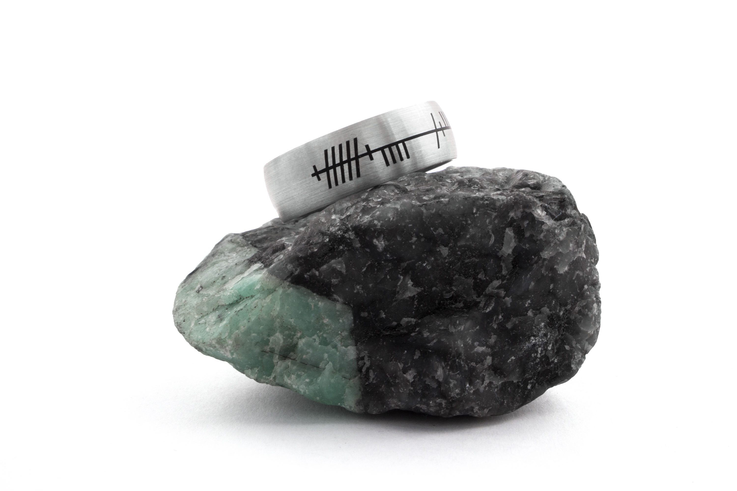 Mens Ogham 5.0mm Ring in 9K White Gold