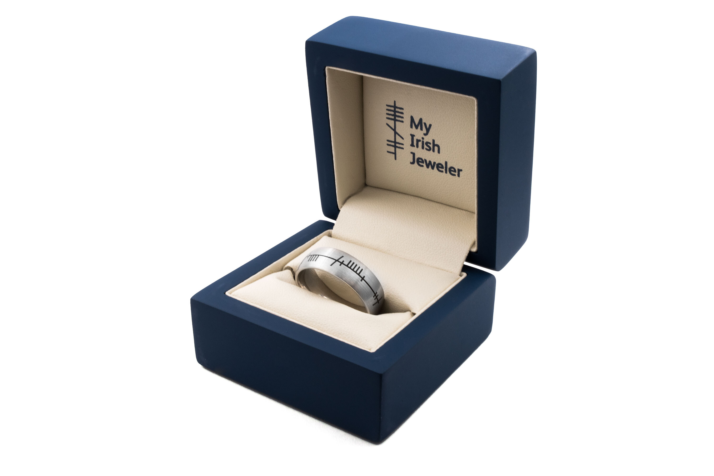 Gorgeous 9K White Gold Ogham 5.0mm Ring For Men