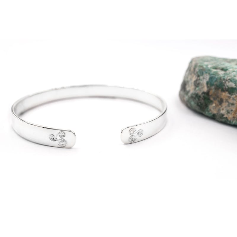 Womens Polished Ogham & Newgrange Personalizable Bracelet in Real Sterling Silver