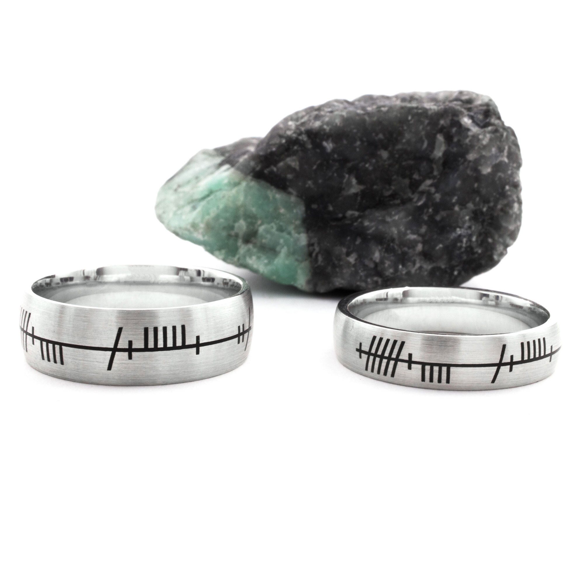 Mens Ogham 5.0mm Ring in 9K White Gold