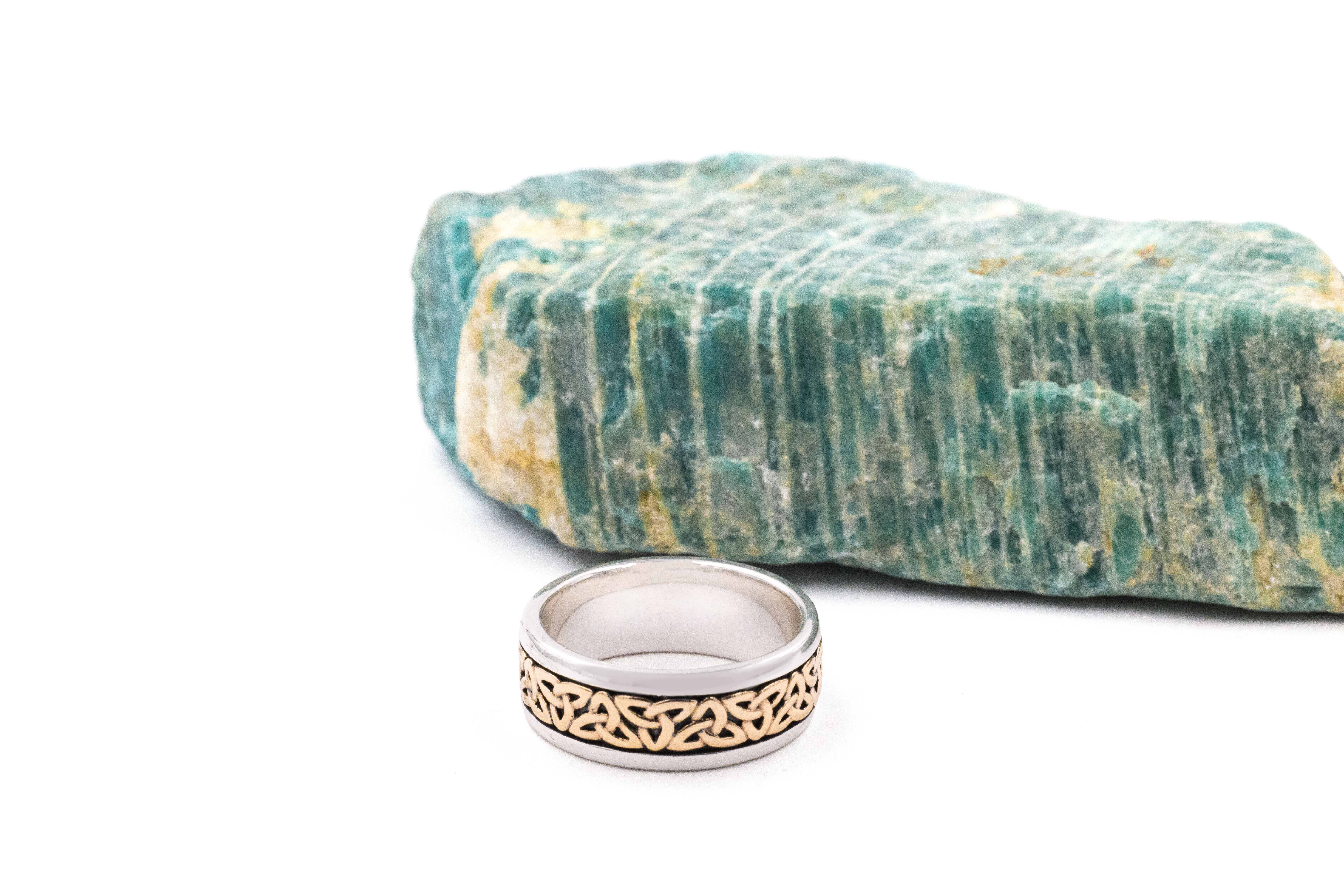 Mens Oxidized Celtic Knot & Trinity Knot 8.0mm Ring in Real Sterling Silver & 10K Yellow Gold