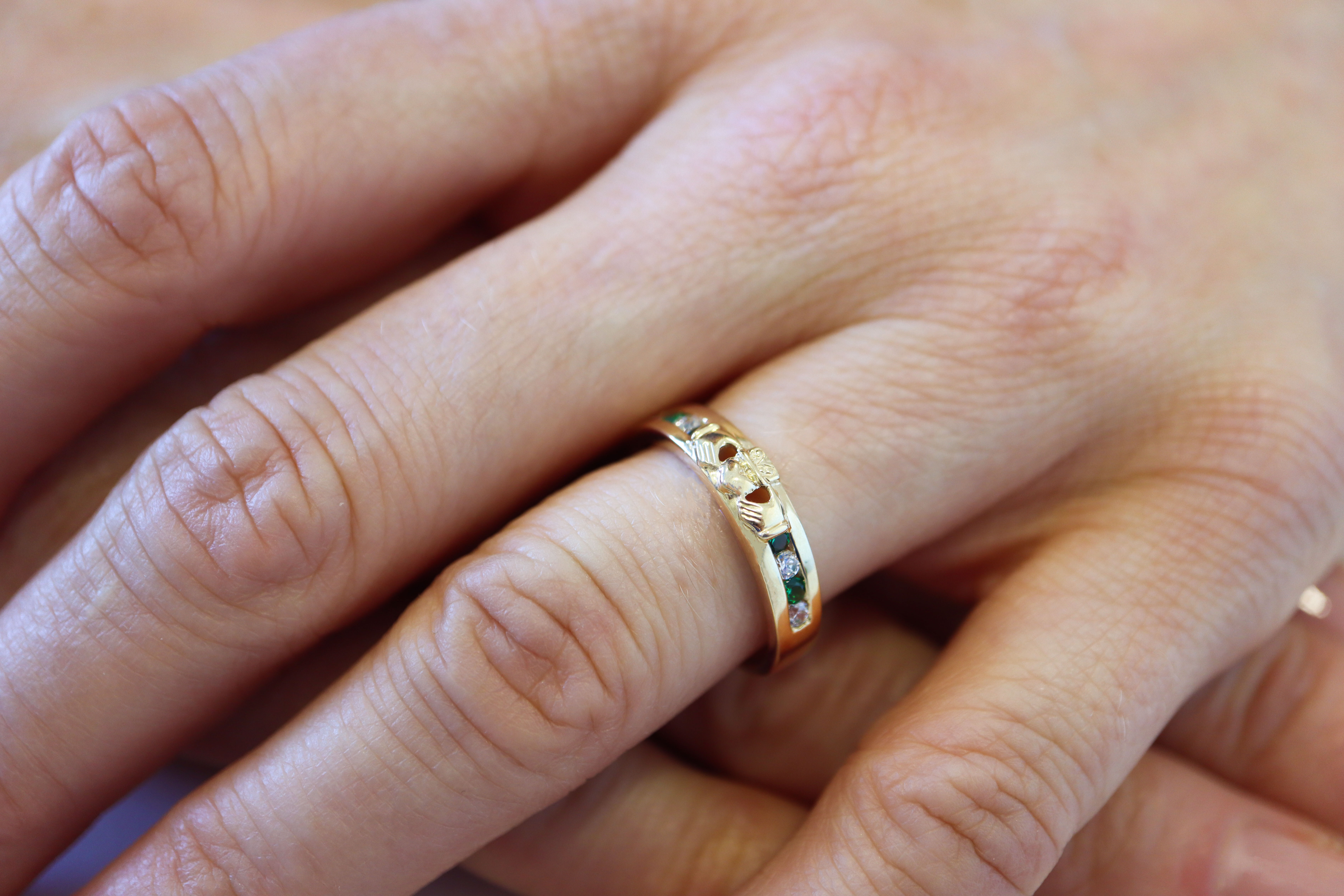 Gorgeous 9K Yellow Gold Claddagh Ring For Women - Model Photo