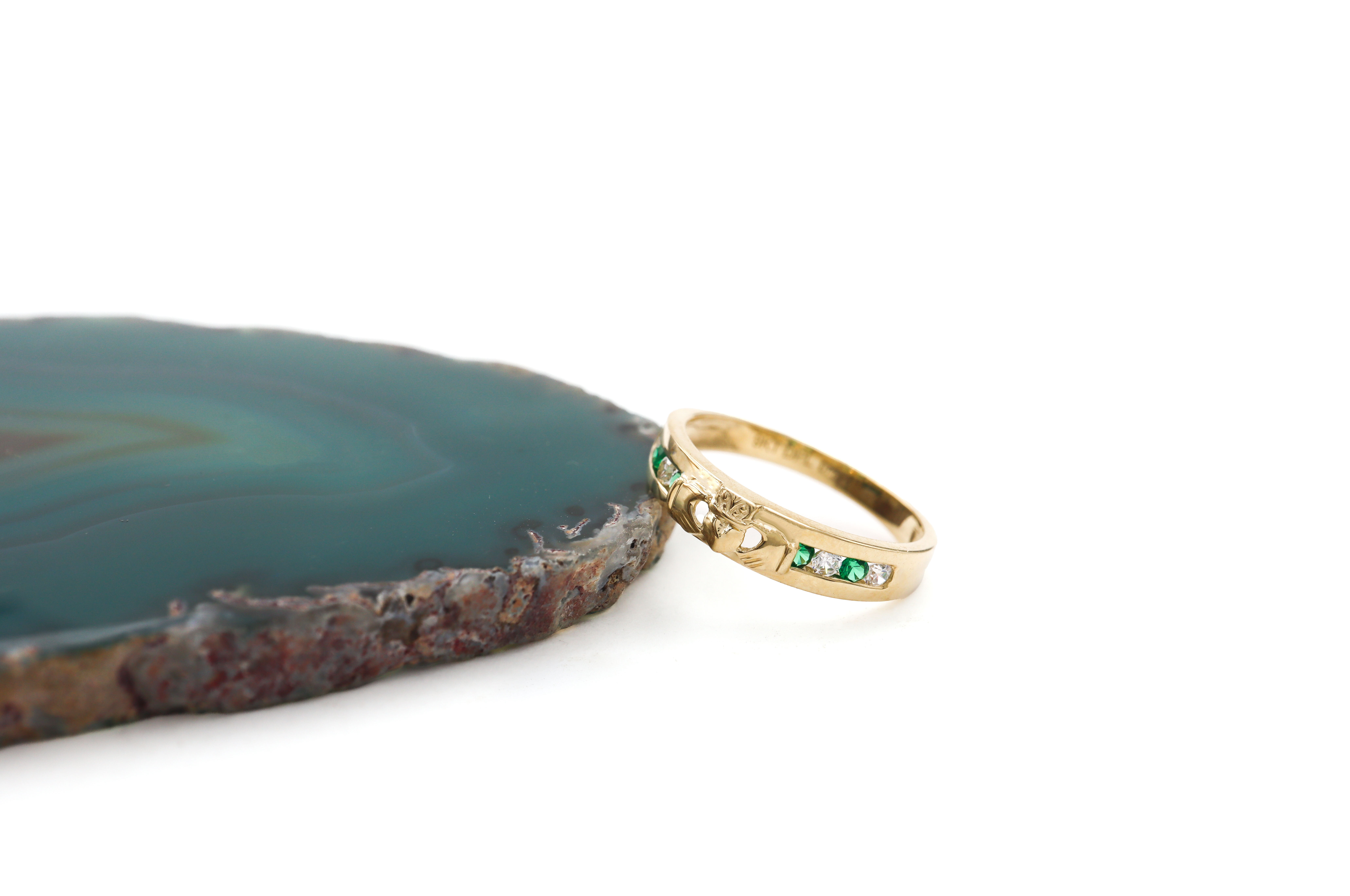 Gorgeous Yellow Gold Claddagh Anniversary Ring For Women. Side View.