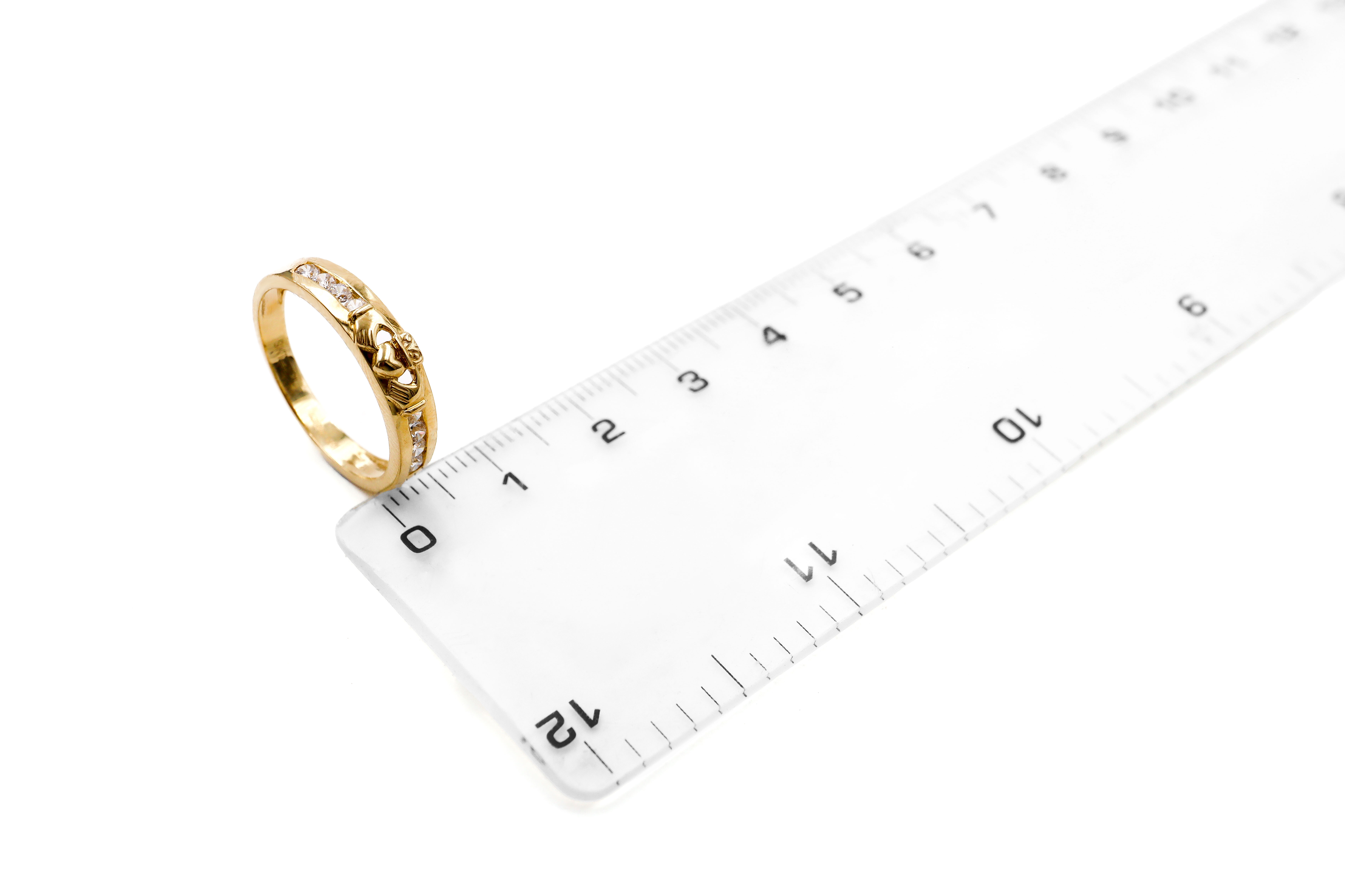 Womens Genuine Yellow Gold Claddagh Anniversary Ring. Picture For Scale.
