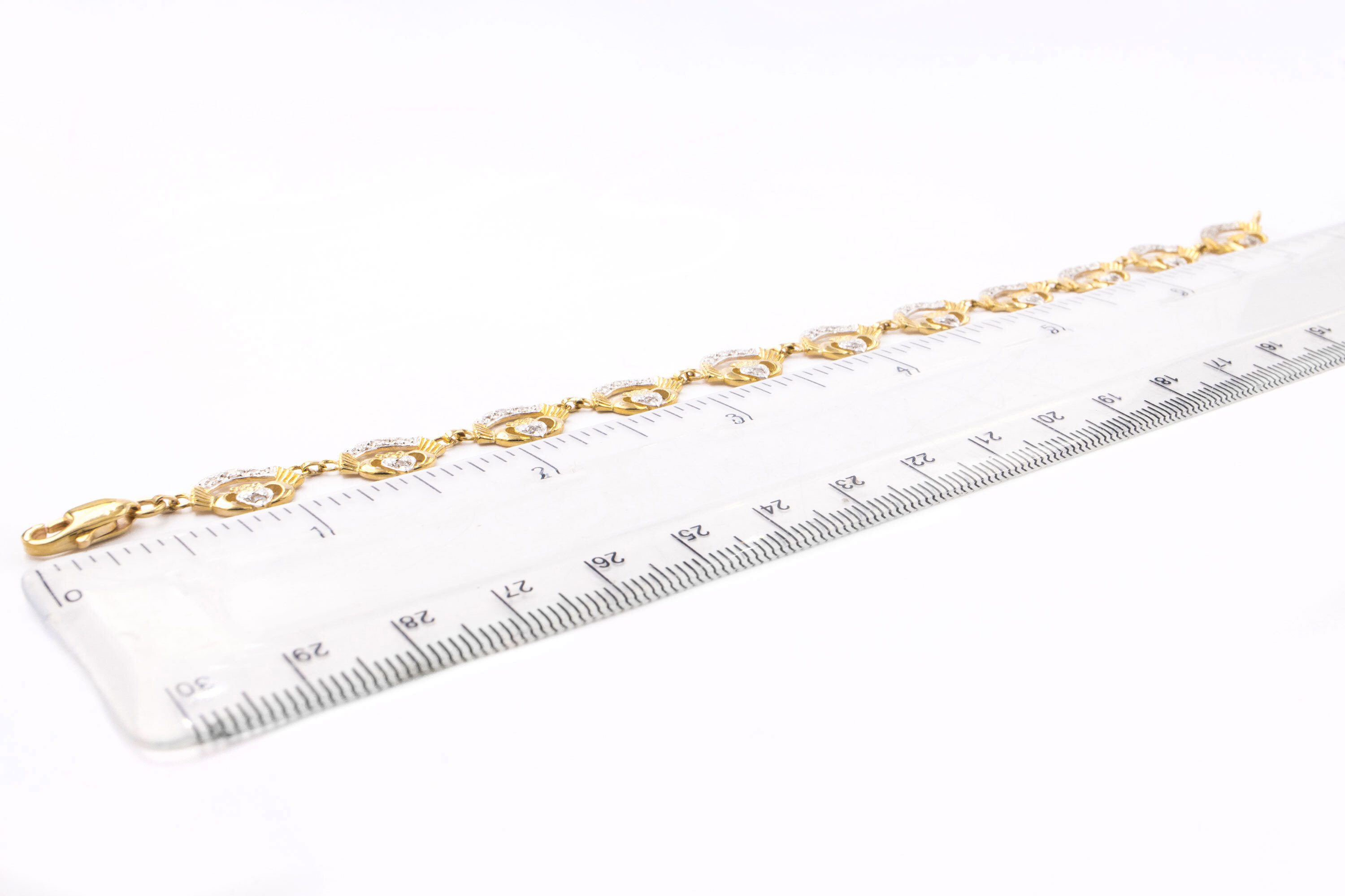 Womens Real 9K Yellow Gold Claddagh Bracelet. Picture For Scale.