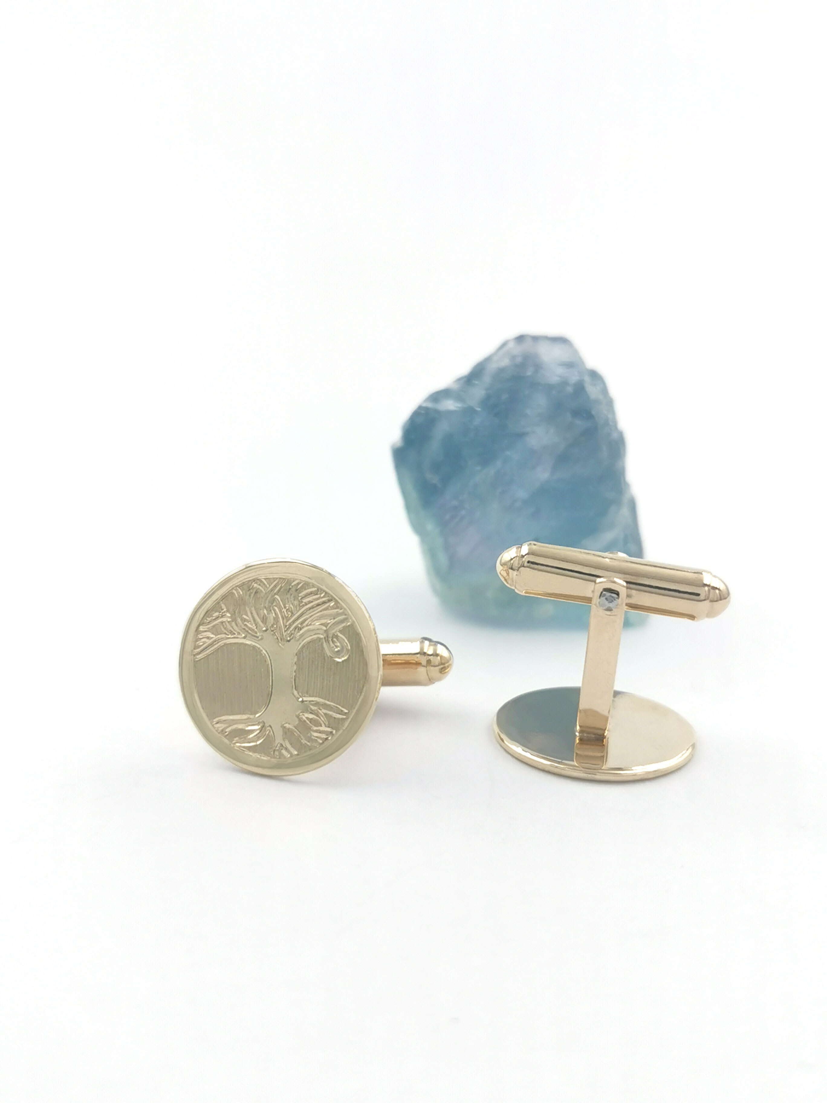 Mens Tree of Life Cufflinks in Real Yellow Gold