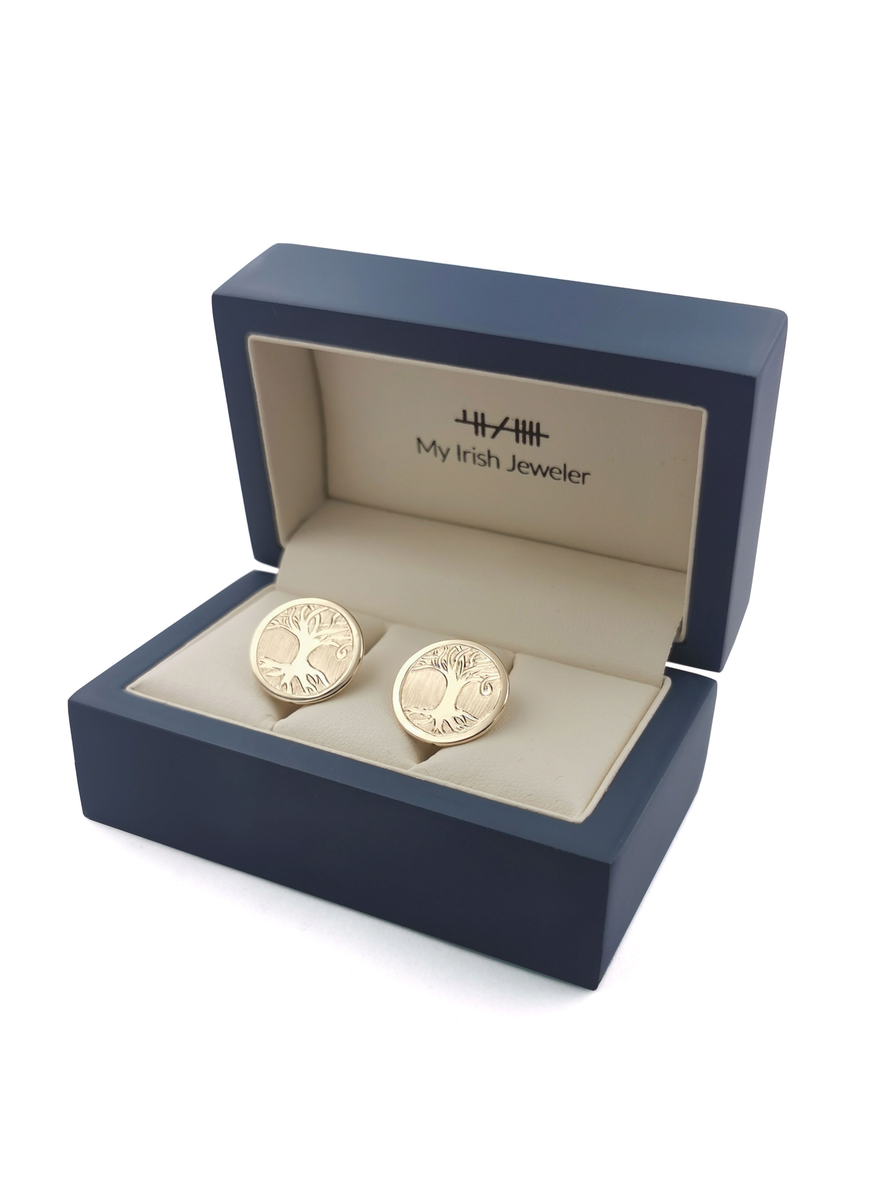 Gorgeous Yellow Gold Tree of Life Cufflinks For Men. In Luxury Packaging.