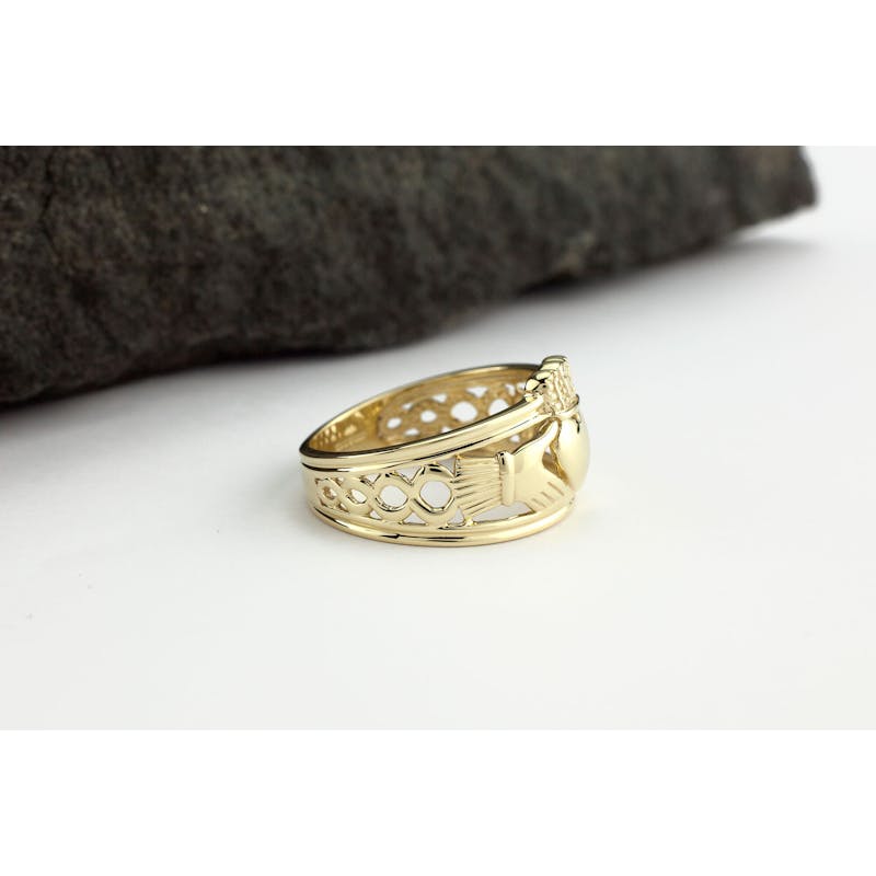 Real Yellow Gold Claddagh Ring For Men