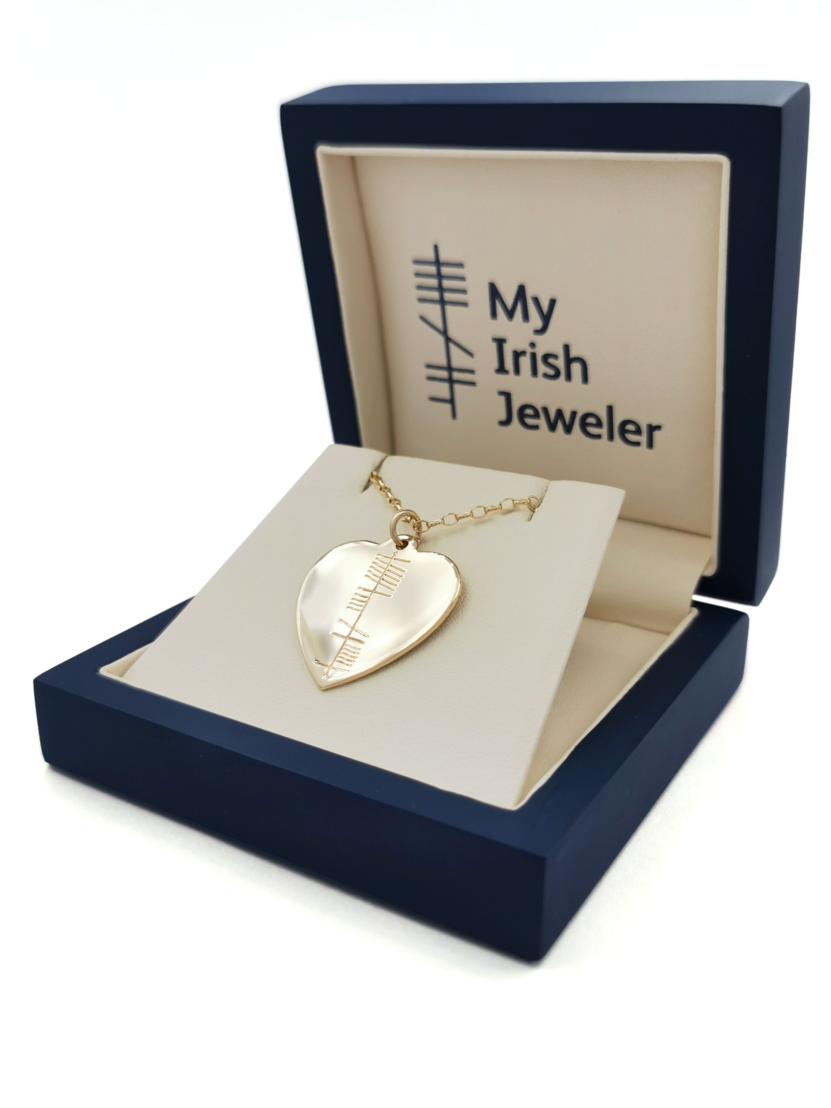 Womens Ogham Customizable Necklace in Real Yellow Gold. In Luxury Packaging.