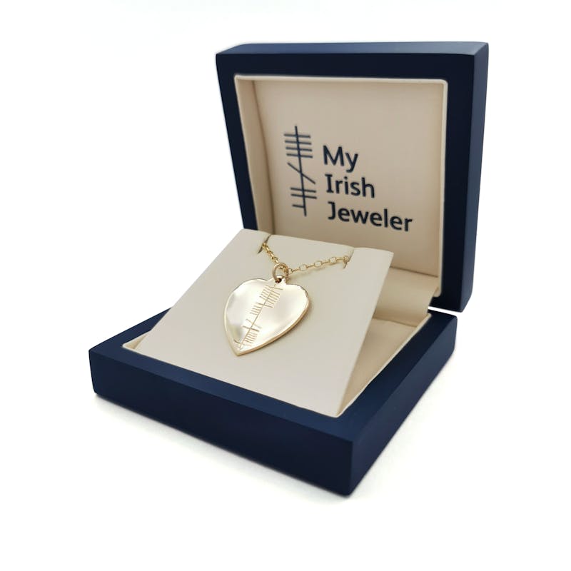 Womens Ogham Customizable Necklace in Real Yellow Gold. In Luxury Packaging.