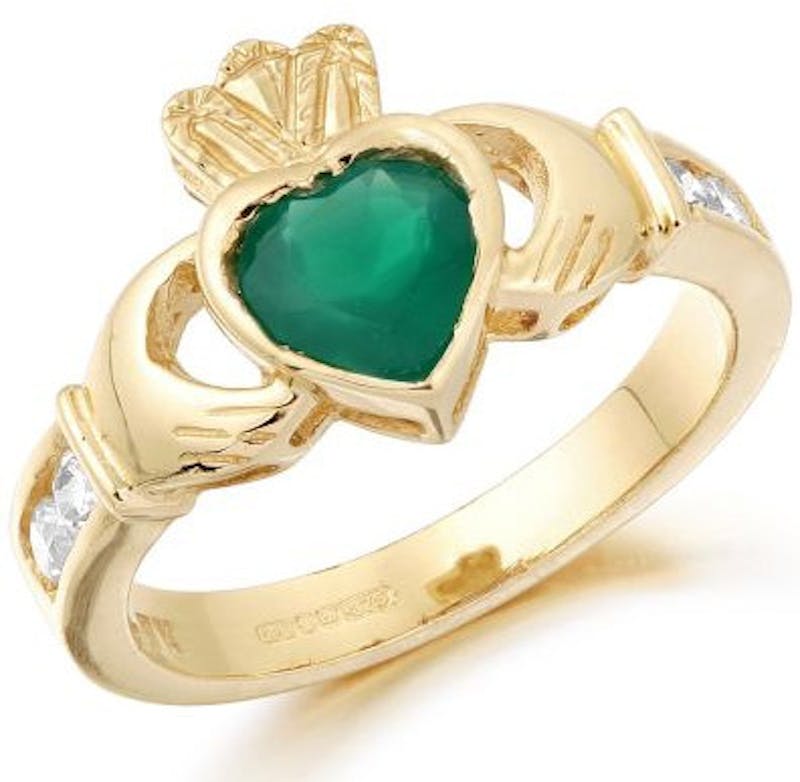 Real 9K Yellow Gold Claddagh Ring For Women