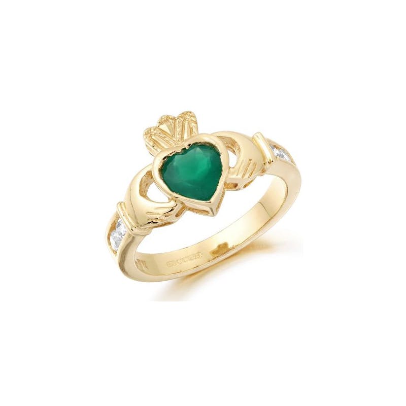 Real 9K Yellow Gold Claddagh Ring For Women