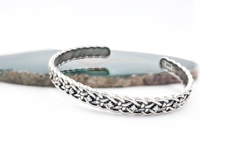 Striking Sterling Silver Celtic Knot Bracelet With a Oxidized Finish For Women