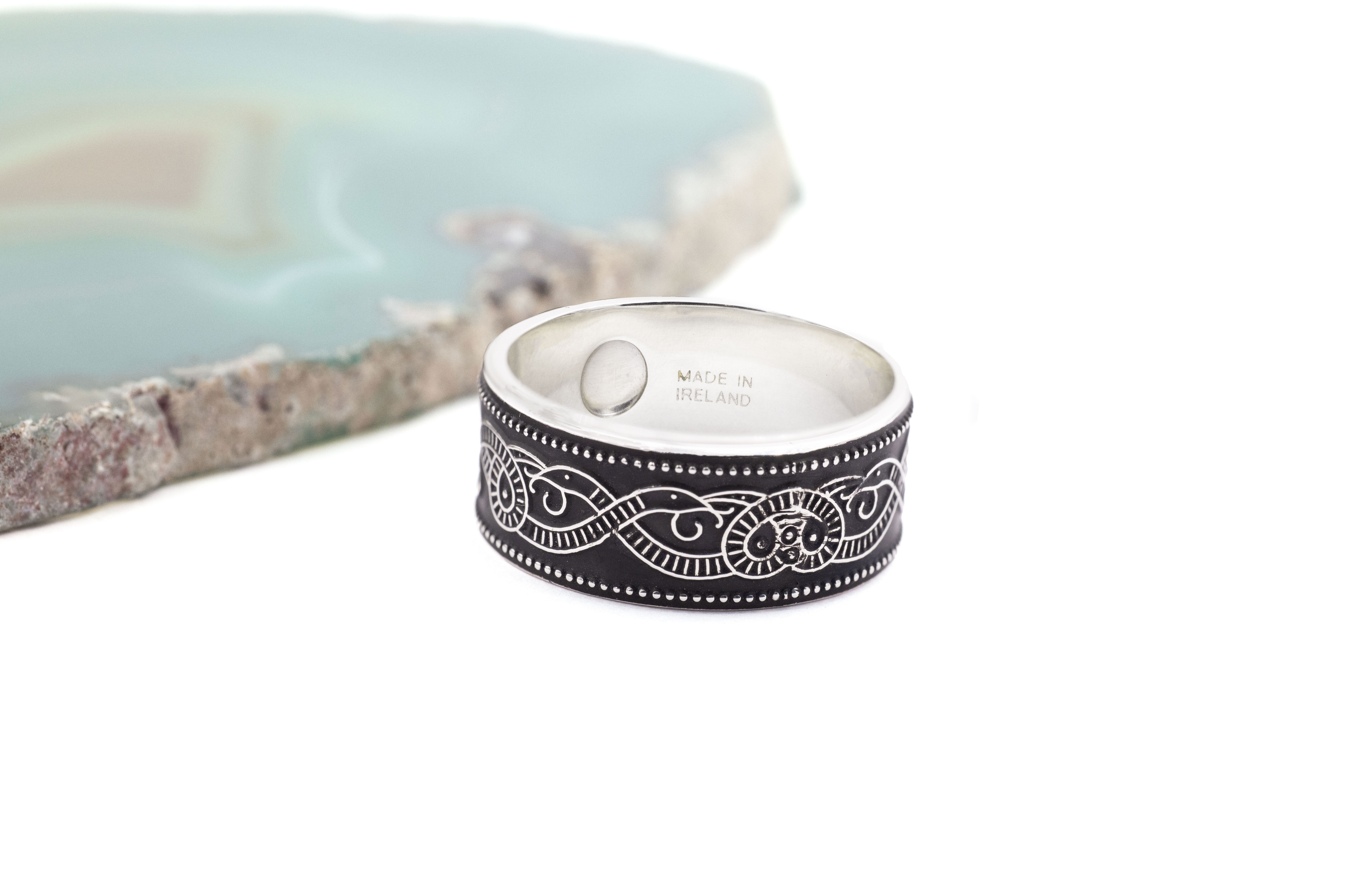 Celtic Warrior 9.0mm Ring in Sterling Silver & Yellow Gold With a Oxidised Finish. Picture Of The Back.