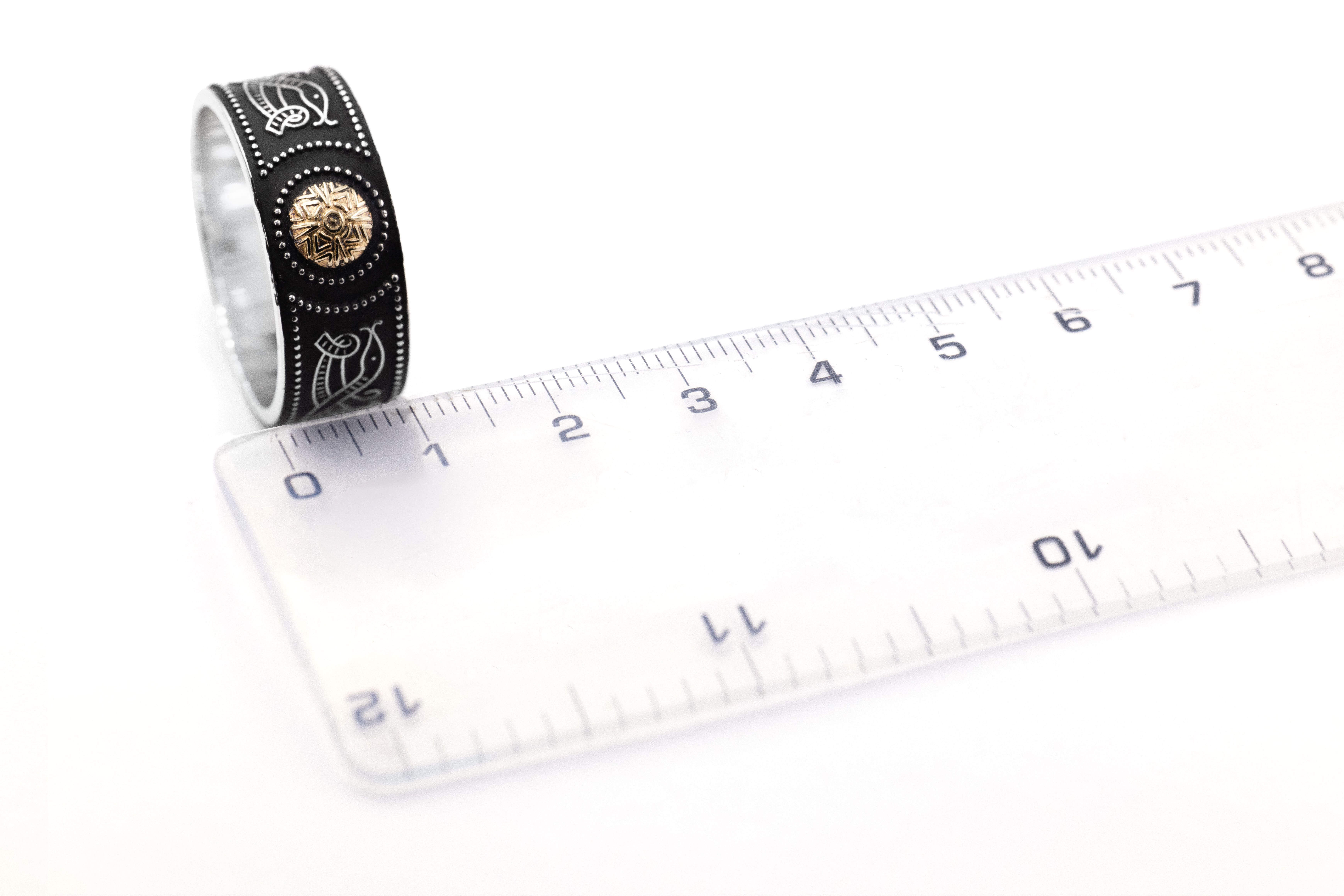 Real Sterling Silver & Yellow Gold Celtic Warrior Wedding Ring With a Oxidised Finish. Picture For Scale.