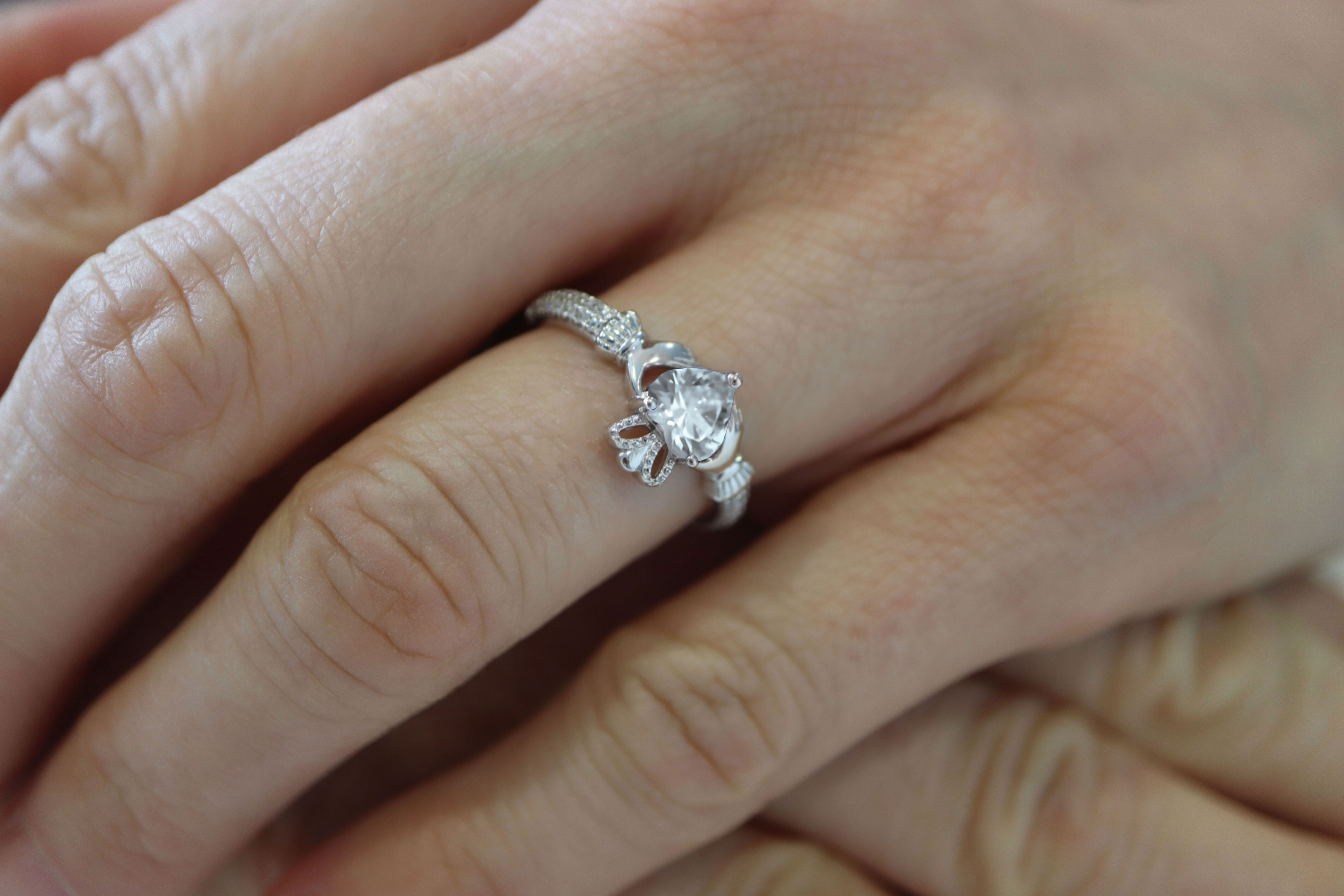 Womens April Birthstone 2.0mm Ring in Sterling Silver - Model Photo