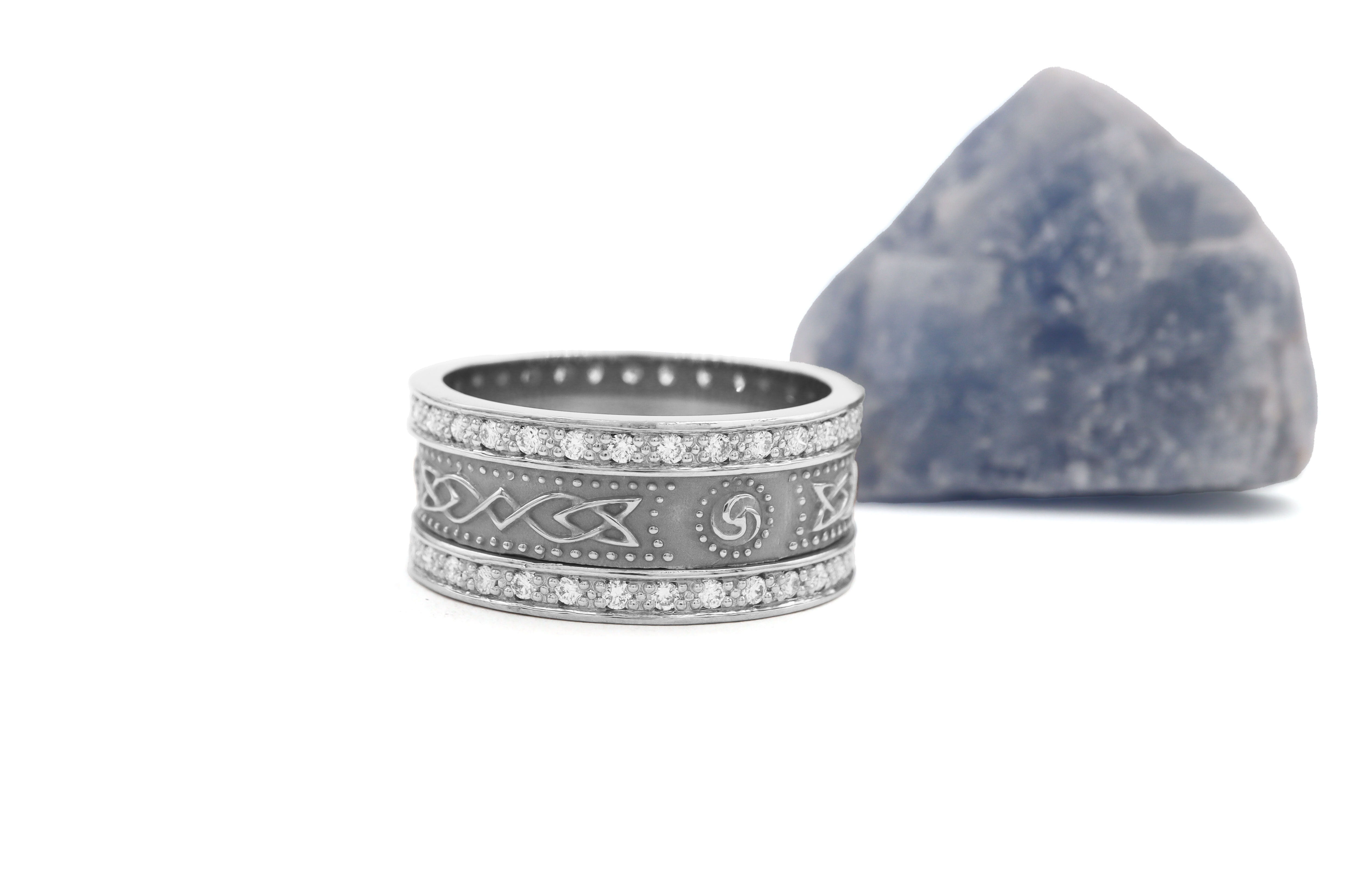 Striking Platinum Ardagh Chalice Ring For Women. Side View.