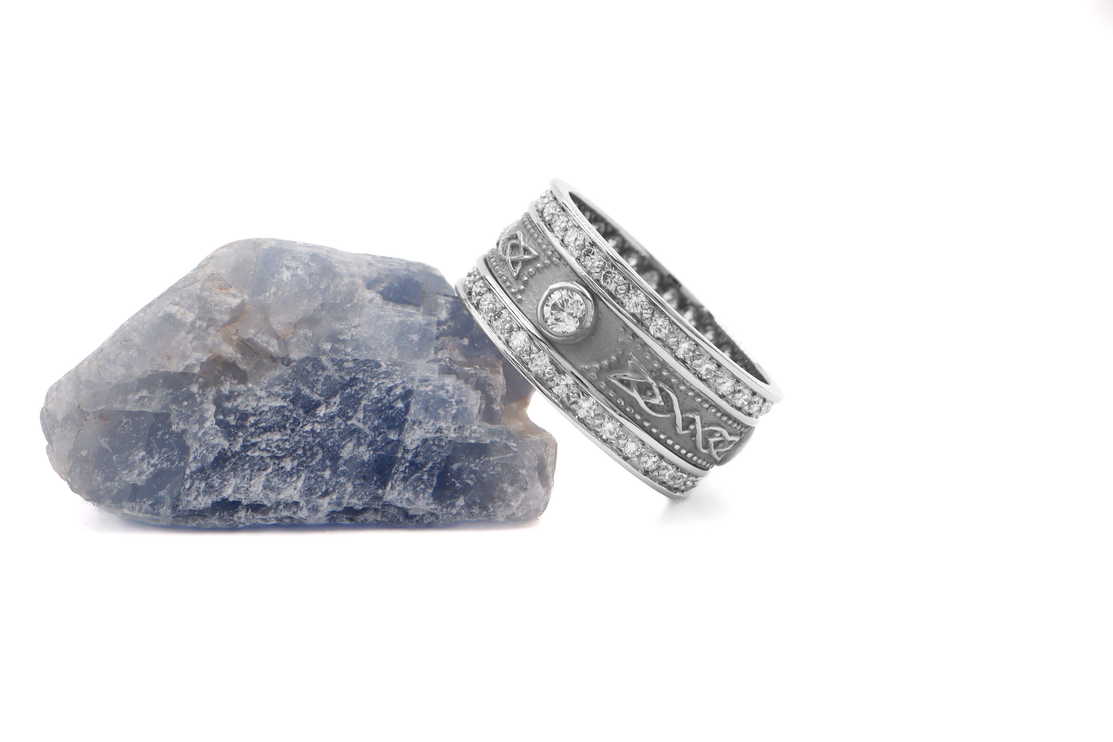Genuine Platinum Celtic Knot & Ardagh Chalice Ring For Women With a Florentine Finish