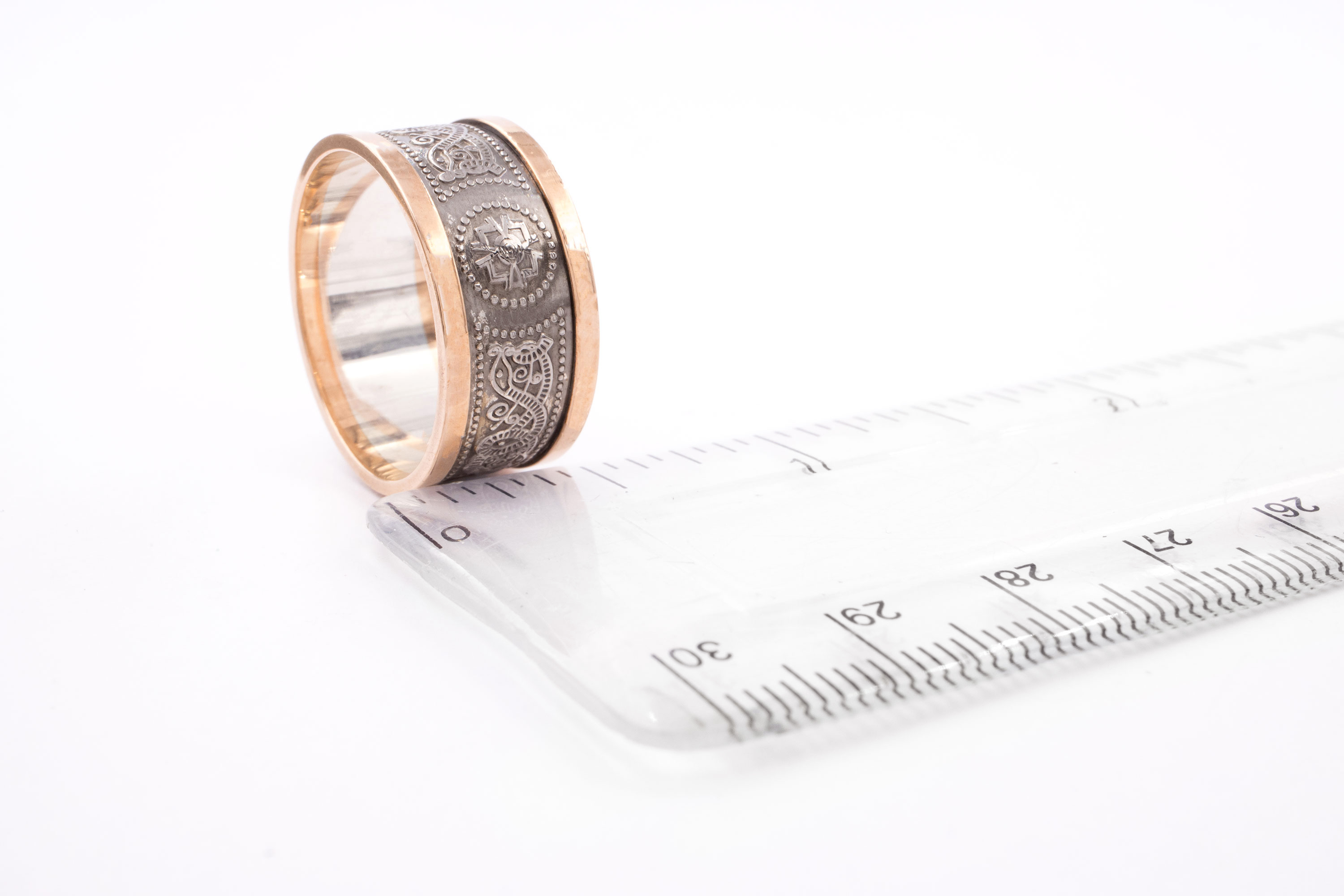 Oxidised Ardagh Chalice & Celtic Knot 10.0mm Ring in Real Sterling Silver & 10K Rose Gold