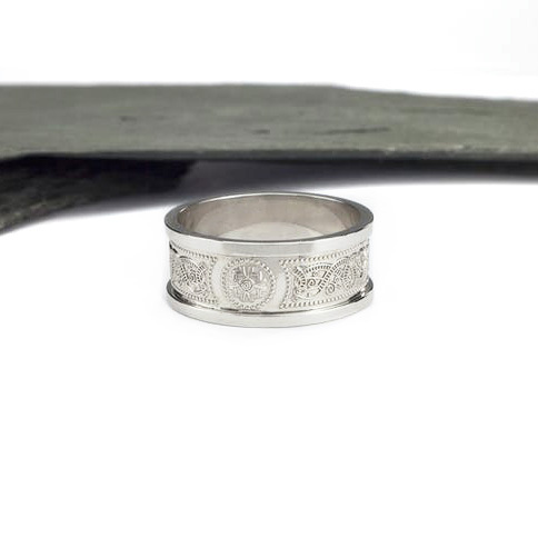 Real White Gold Ardagh Chalice 10.0mm Ring With a Polished Finish