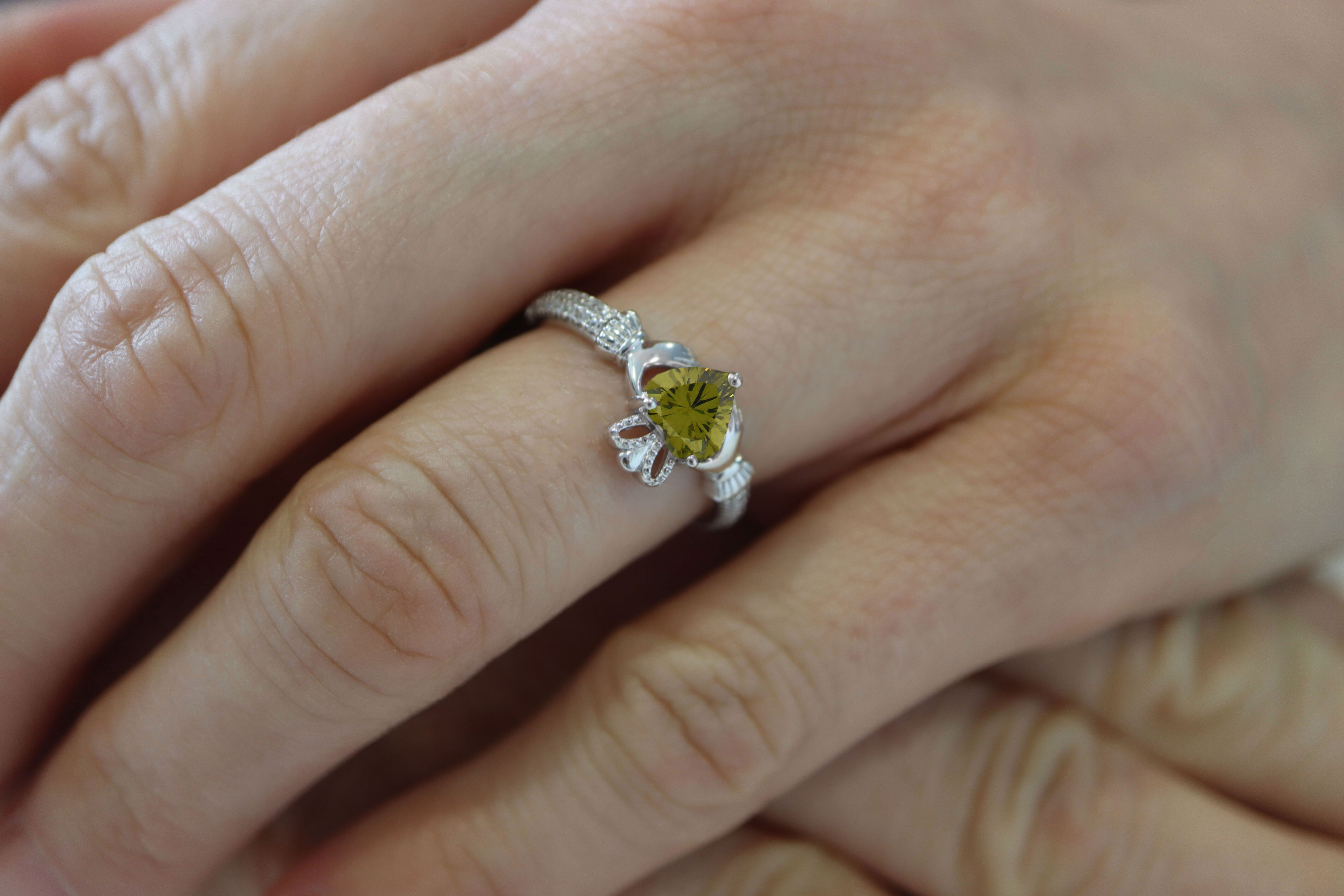 Womens August Birthstone 2.0mm Ring in Real Sterling Silver - Model Photo