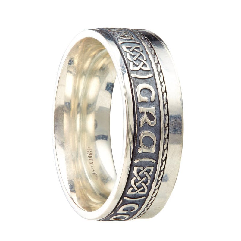 Irish Sterling Silver Gaelic Wedding Ring With a Oxidized Finish