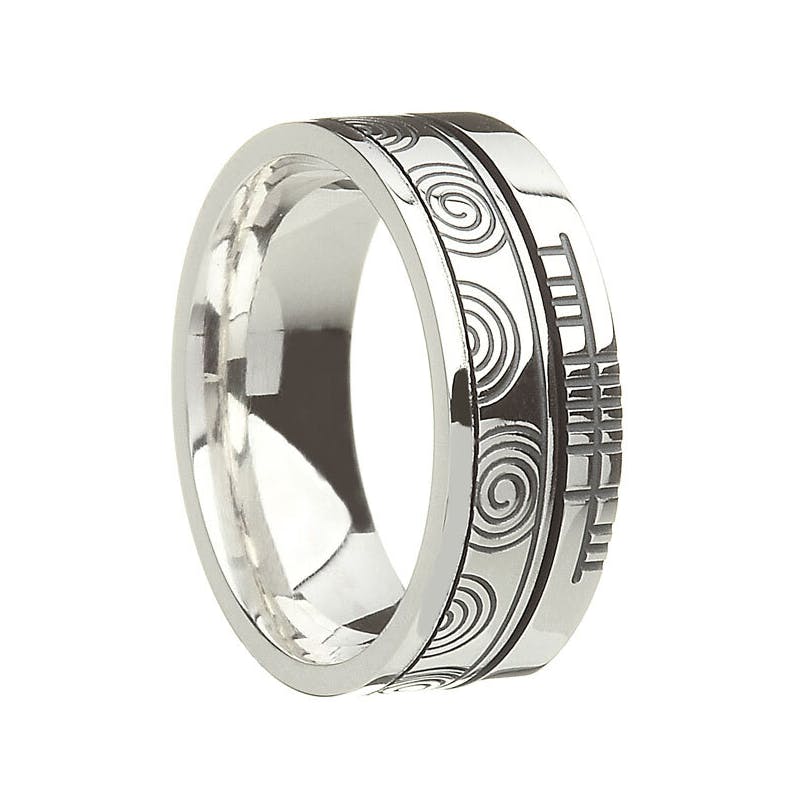 Genuine Sterling Silver Ogham Wedding Ring With a Oxidized Finish