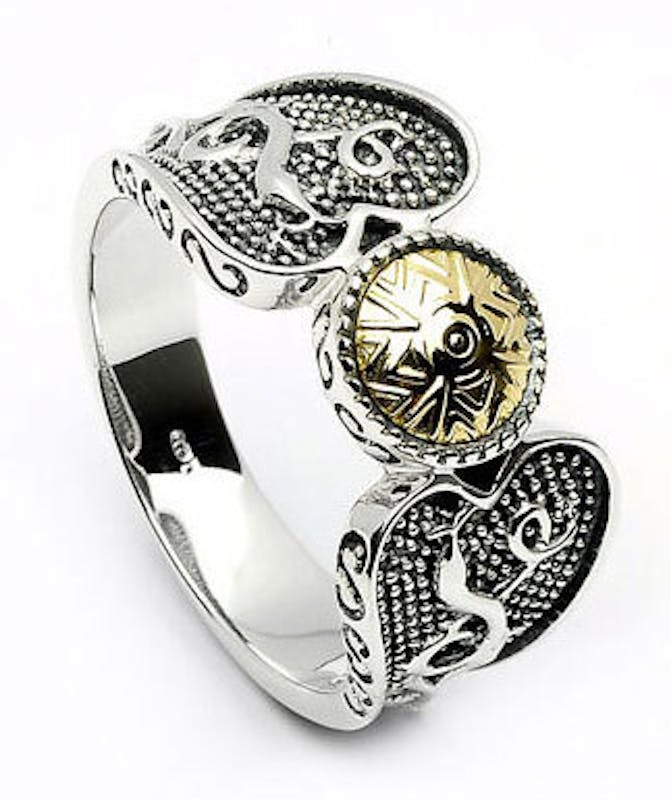 Silver Oxidized Viking Ring with 18K Gold Bead,… | My Irish Jeweler